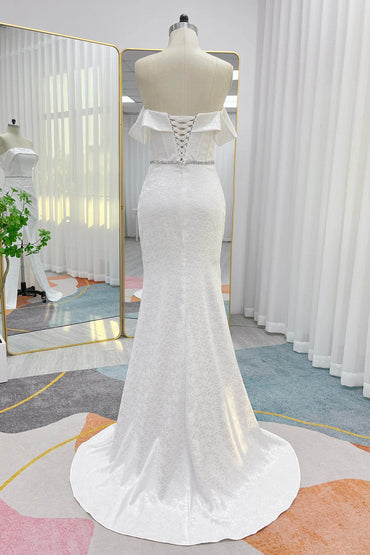 Mermaid Sweep-Brush Train Jacquard Satin Wedding Dress CW3283 - COCOMELODY