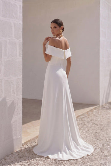 A-Line Sweep-Brush Train Stretch Satin Wedding Dress CW3286 - 25 Days / As Picture:Ivory / US0-UK2-EUR30 - COCOMELODY