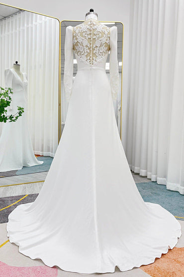 A-Line Court Train Stretch Satin Wedding Dress CW3289 - COCOMELODY