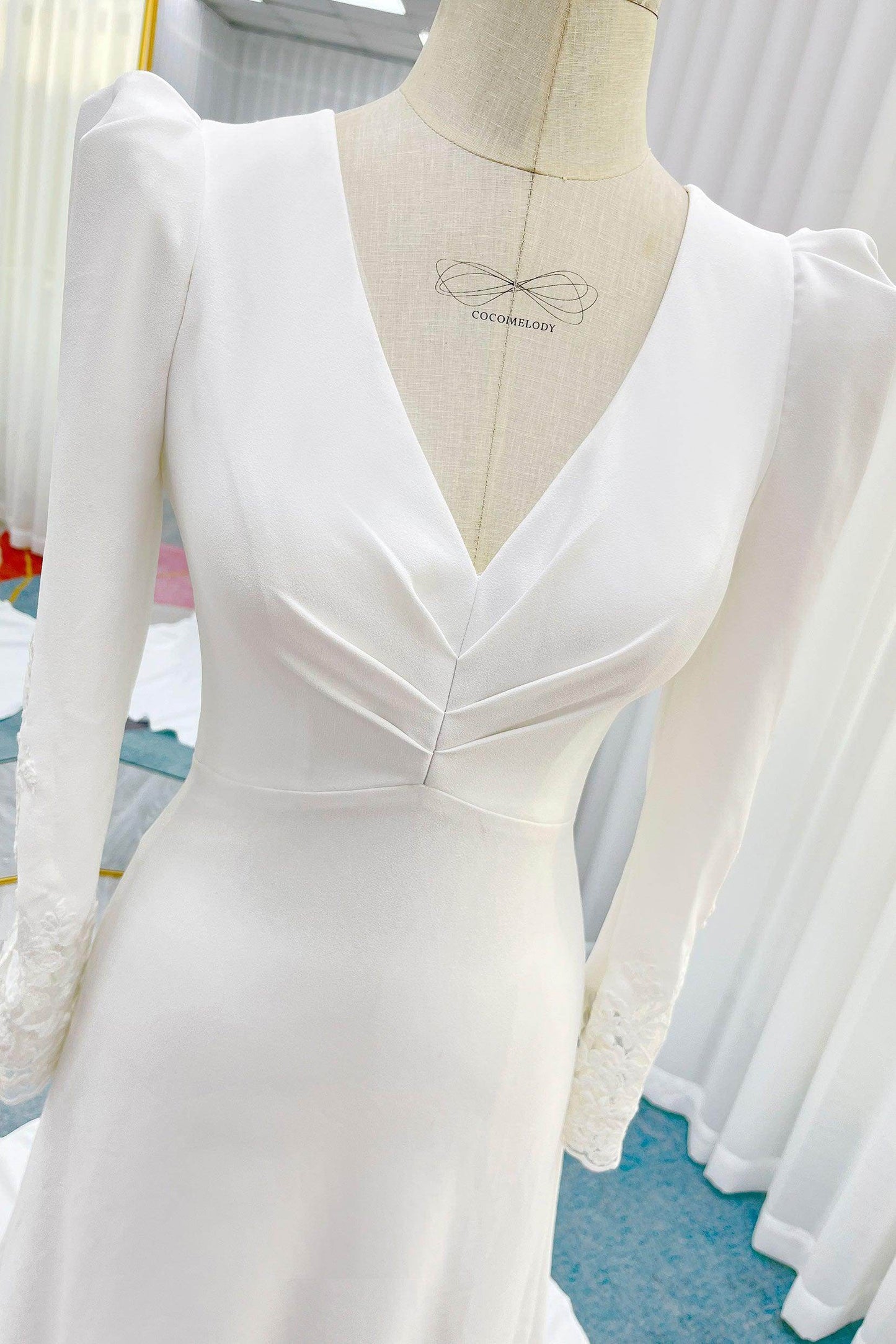 A-Line Court Train Stretch Satin Wedding Dress CW3289 - COCOMELODY