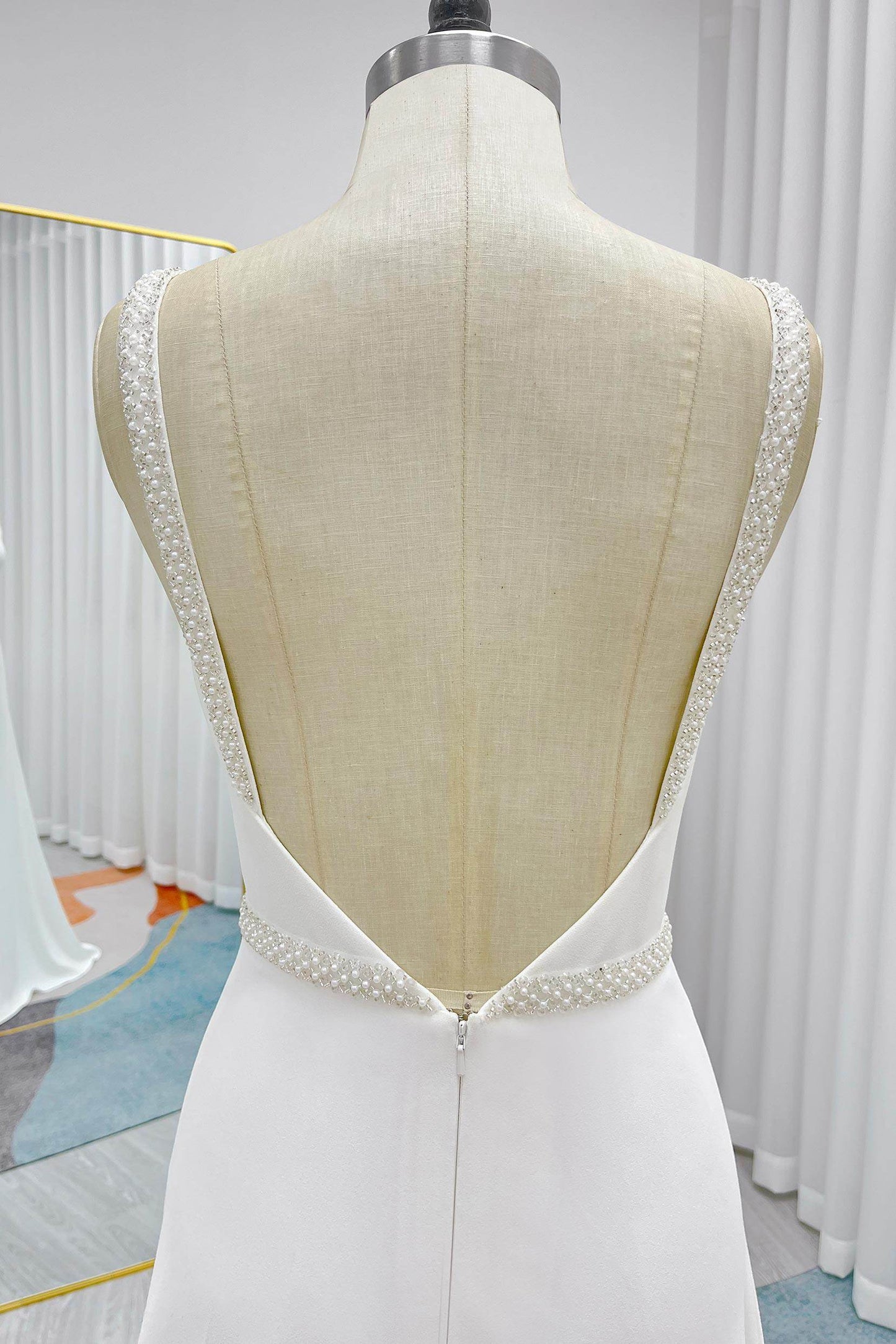 A-Line Sweep-Brush Train Stretch Satin Wedding Dress CW3292 - COCOMELODY