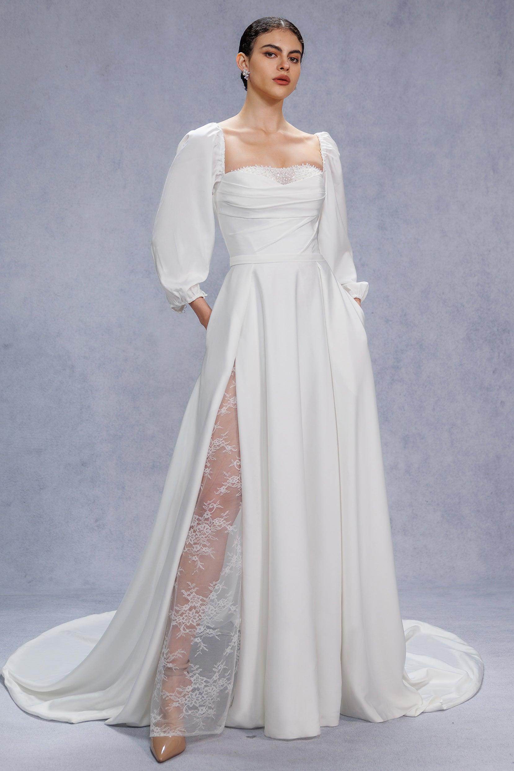 COCOMELODY A-Line Court Train Satin Simple Wedding Dresses CW3329, 35 Days / Ivory / US18-UK20-EUR48 COCOMELODY A-Line Court Train Satin Simple Wedding Dresses CW3329, 35 Days / Ivory / US18-UK20-EUR48