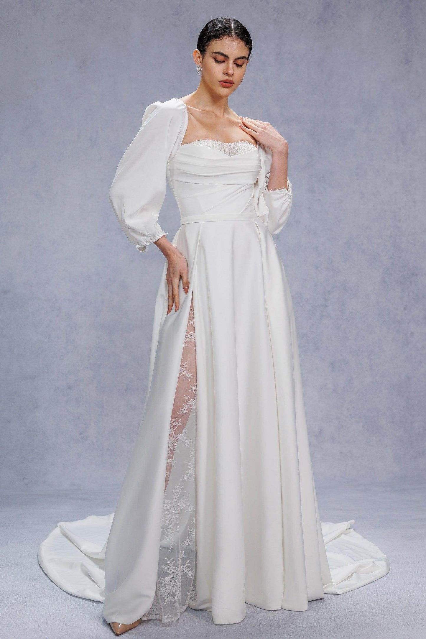 A-Line Court Train Satin Wedding Dress CW3329 - COCOMELODY