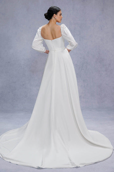 A-Line Court Train Satin Wedding Dress CW3329 - COCOMELODY
