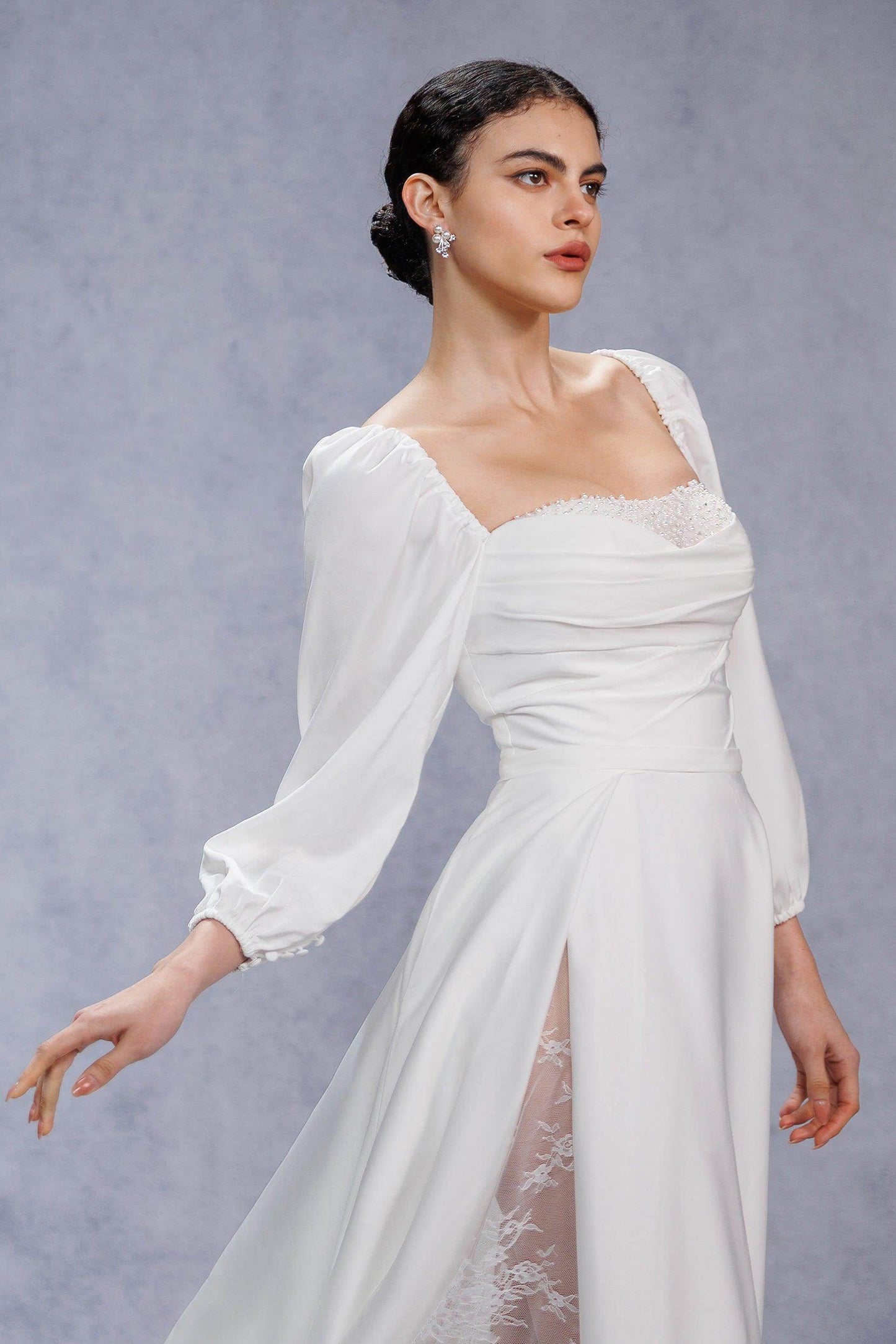 A-Line Court Train Satin Wedding Dress CW3329 - COCOMELODY