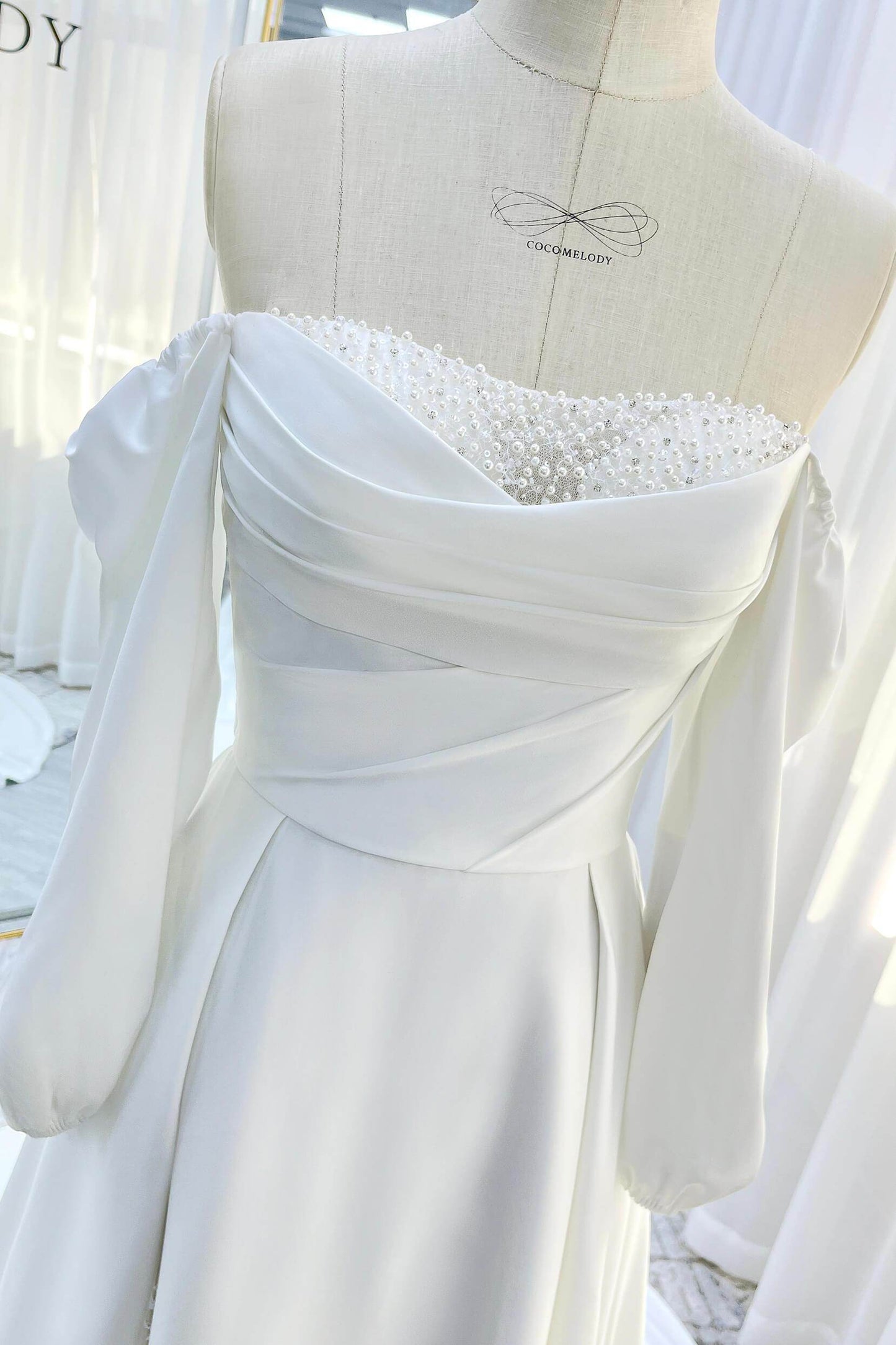 A-Line Court Train Satin Wedding Dress CW3329 - COCOMELODY