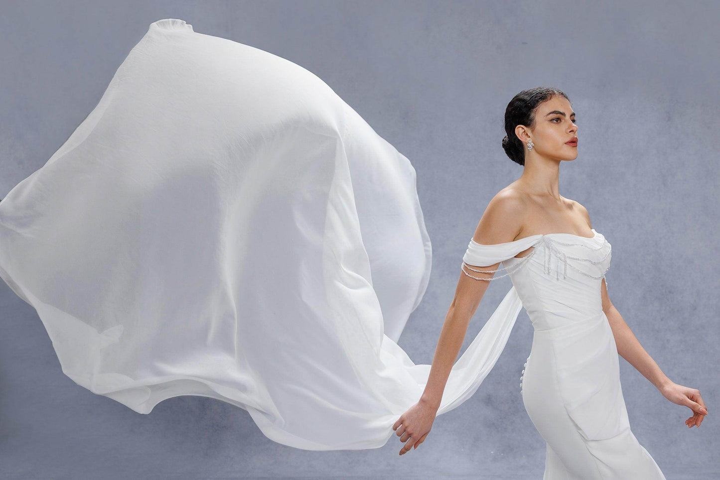 Sheath-Column Chapel Train Chiffon Wedding Dress CW3330 - COCOMELODY