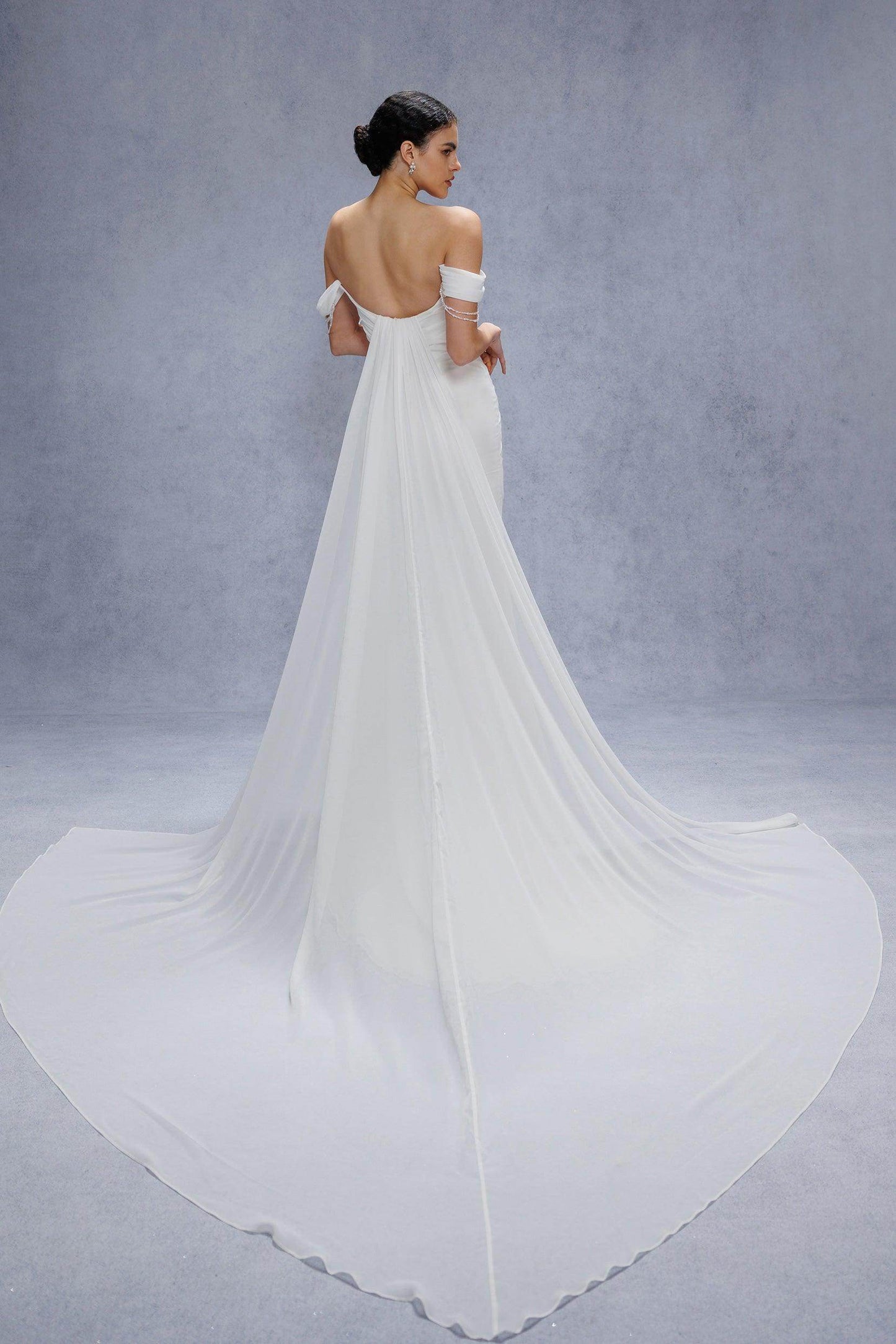 Sheath-Column Chapel Train Chiffon Wedding Dress CW3330 - COCOMELODY