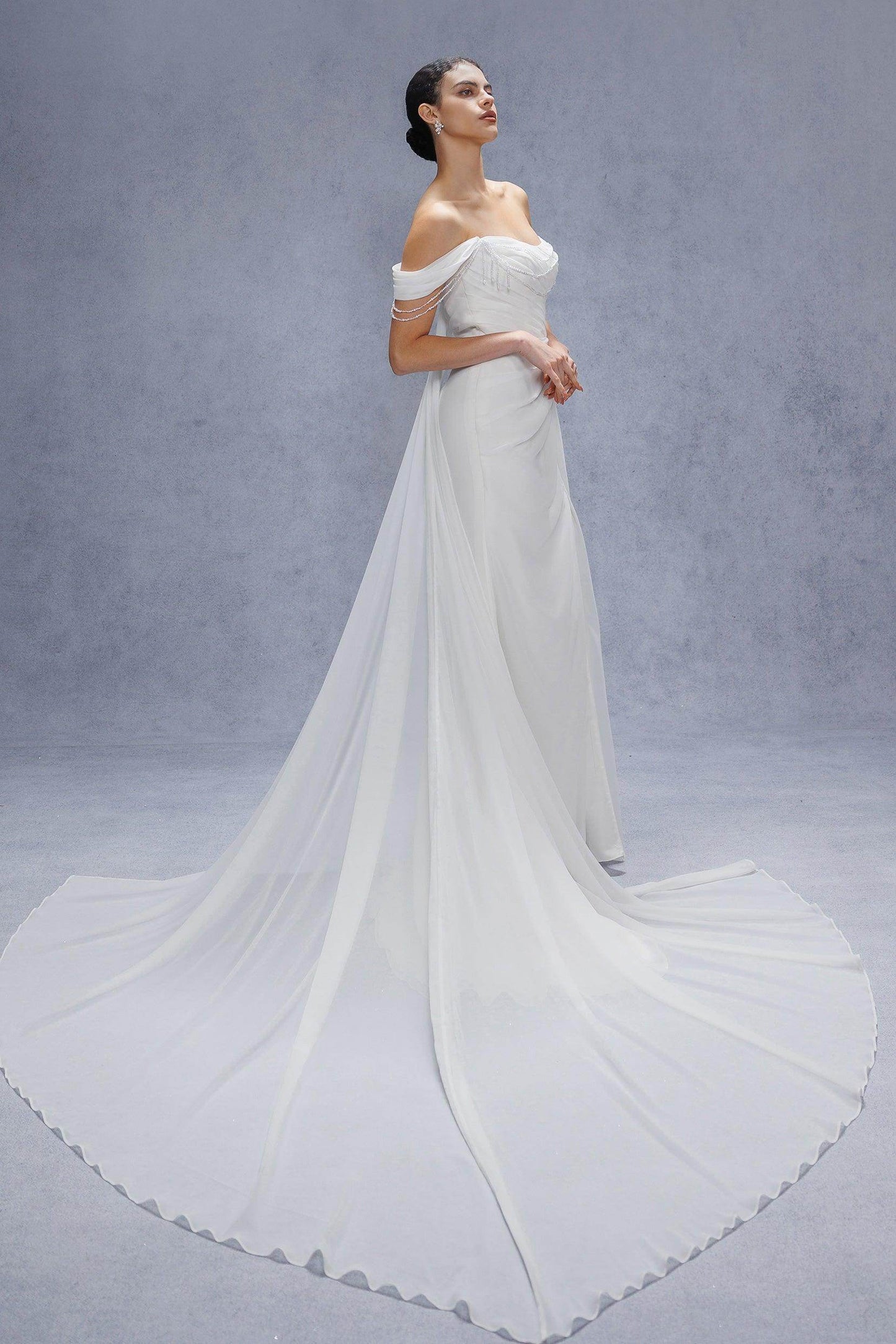 Sheath-Column Chapel Train Chiffon Wedding Dress CW3330 - COCOMELODY