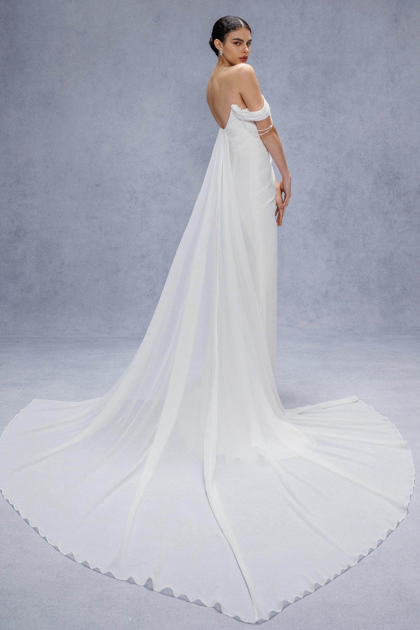Sheath-Column Chapel Train Chiffon Wedding Dress CW3330 - COCOMELODY