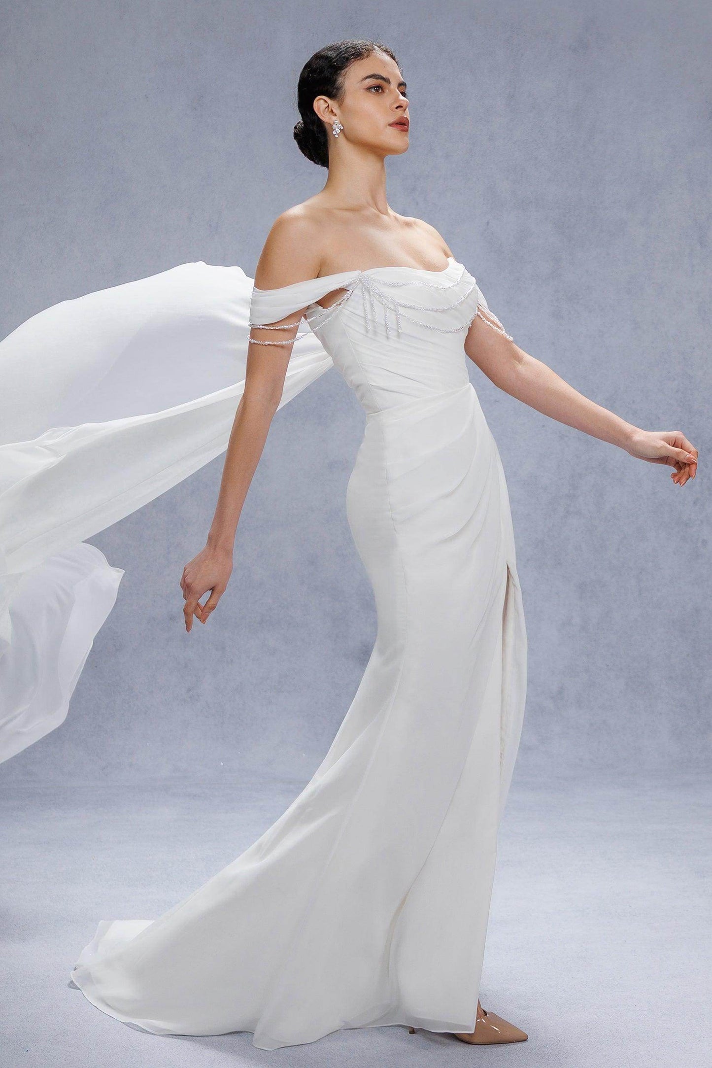 Sheath-Column Chapel Train Chiffon Wedding Dress CW3330 - COCOMELODY