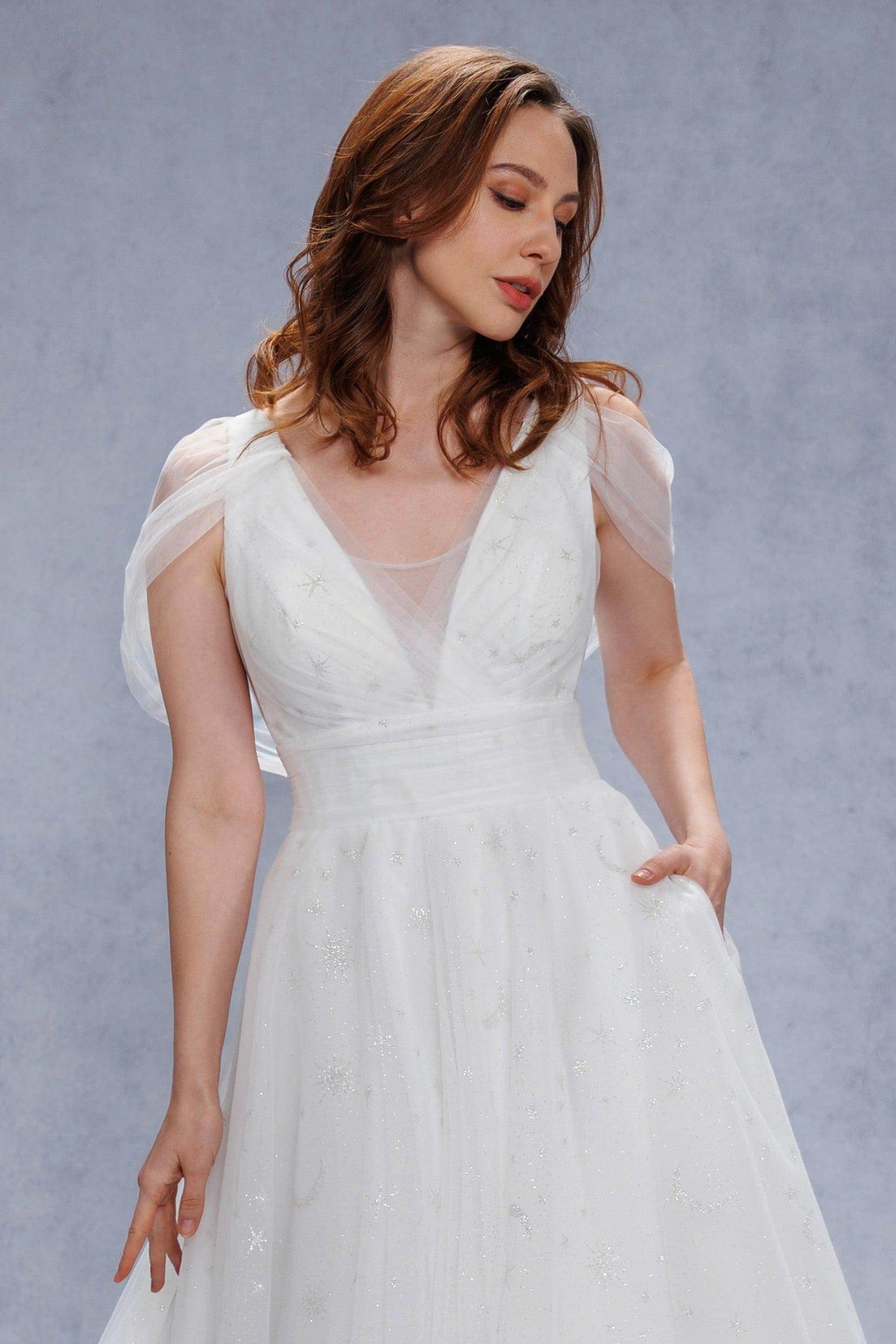 A-Line Court Train Glitter Wedding Dress CW3333 - COCOMELODY