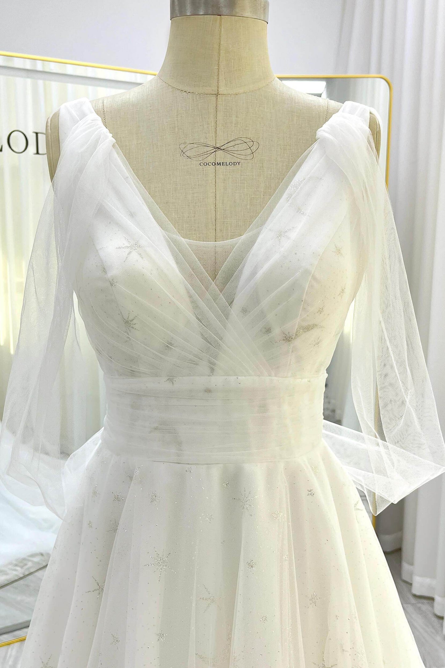A-Line Court Train Glitter Wedding Dress CW3333 - COCOMELODY