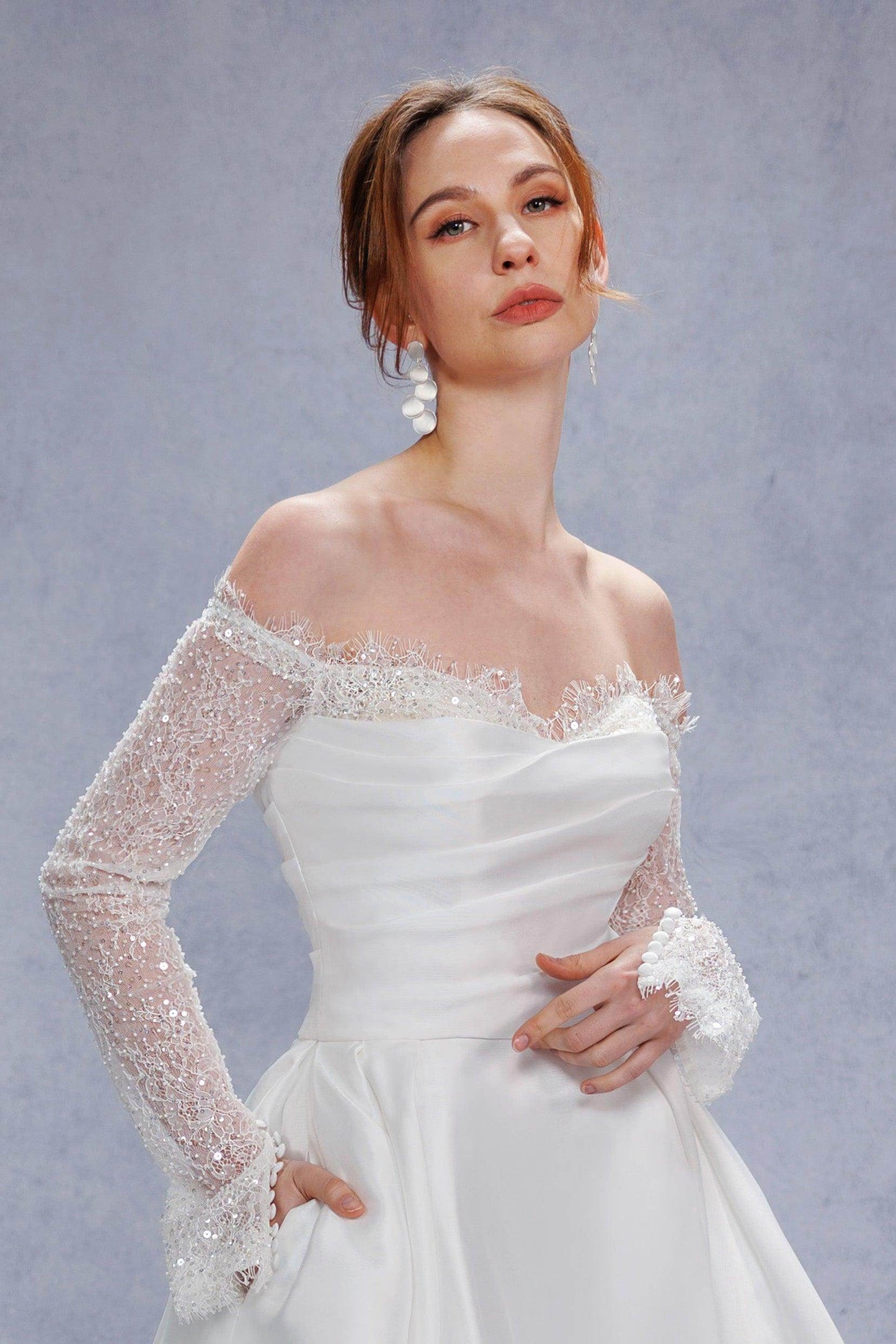 A-Line Court Train Mikado Lace Wedding Dress CW3335 - COCOMELODY