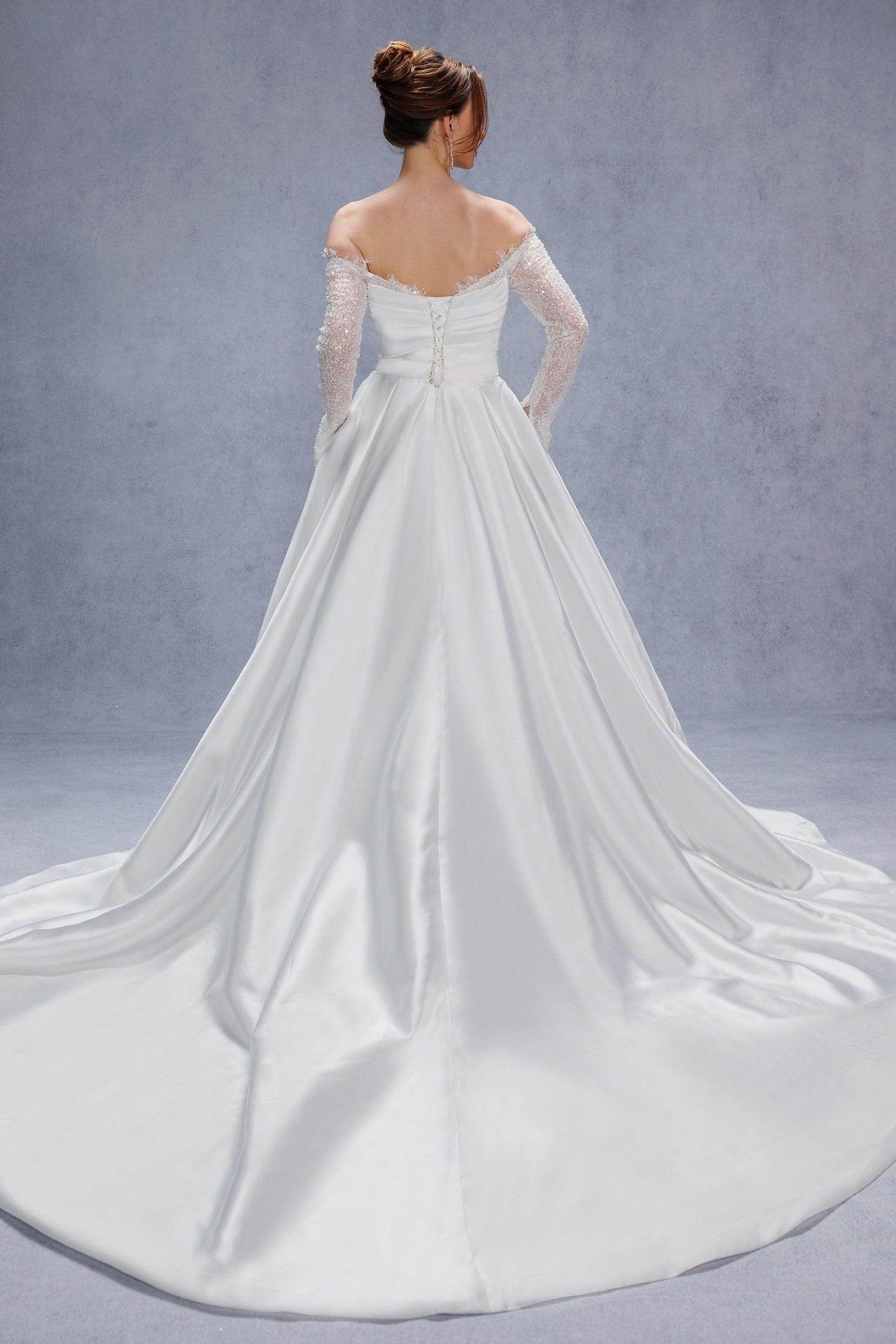 A-Line Court Train Mikado Lace Wedding Dress CW3335 - COCOMELODY
