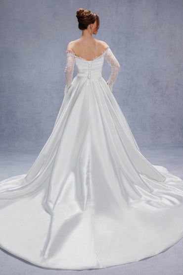 A-Line Court Train Mikado Lace Wedding Dress CW3335 - COCOMELODY