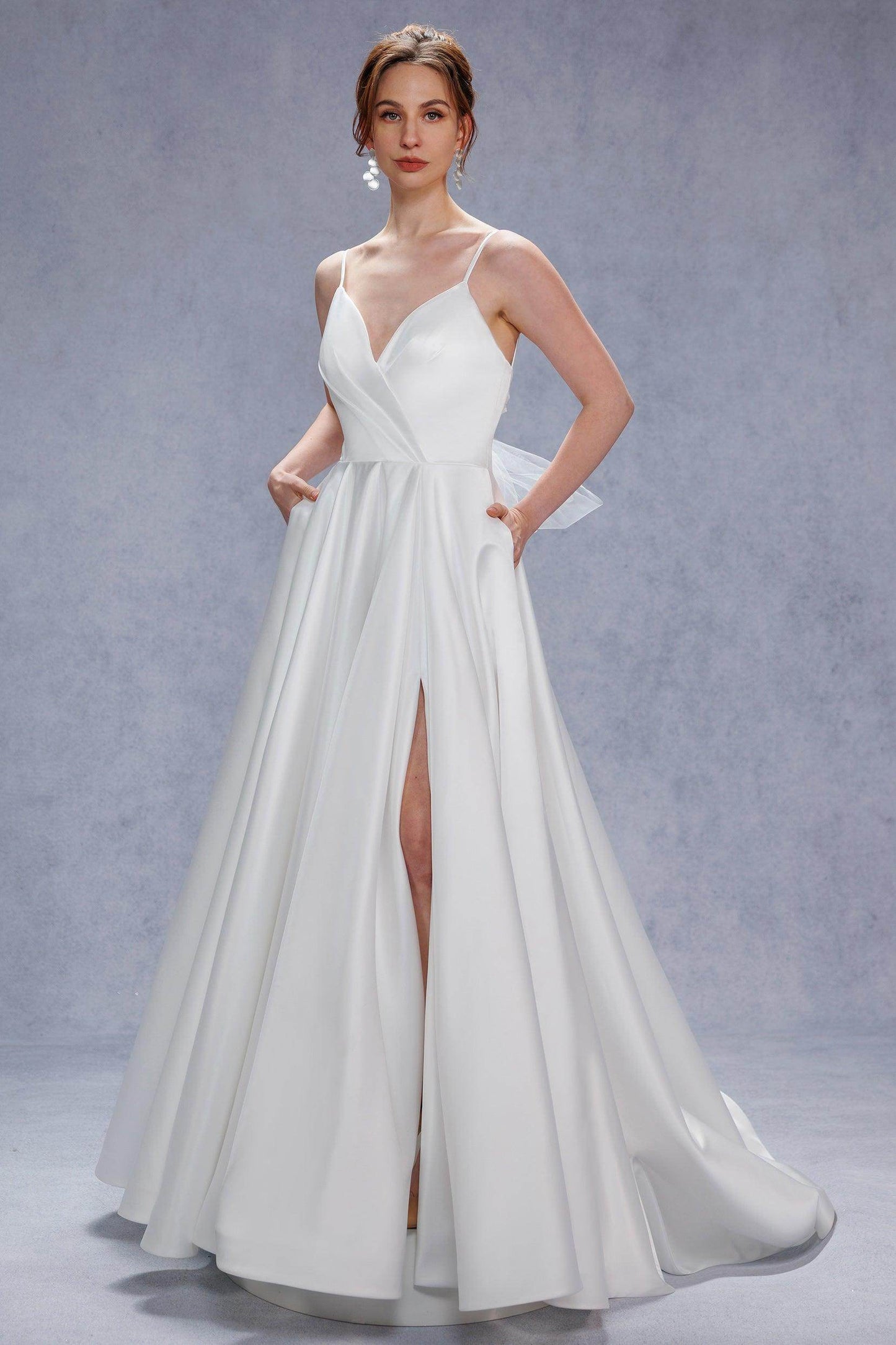 A-Line Court Train Satin Tulle Wedding Dress CW3336 - COCOMELODY