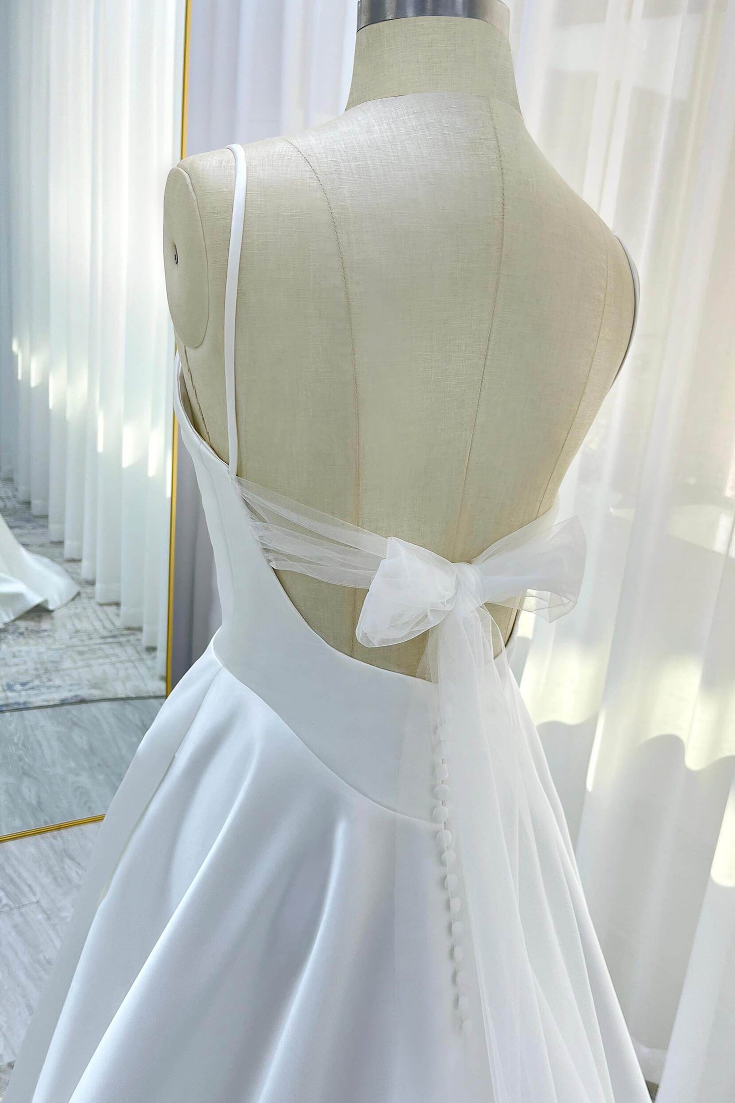 A-Line Court Train Satin Tulle Wedding Dress CW3336 - COCOMELODY
