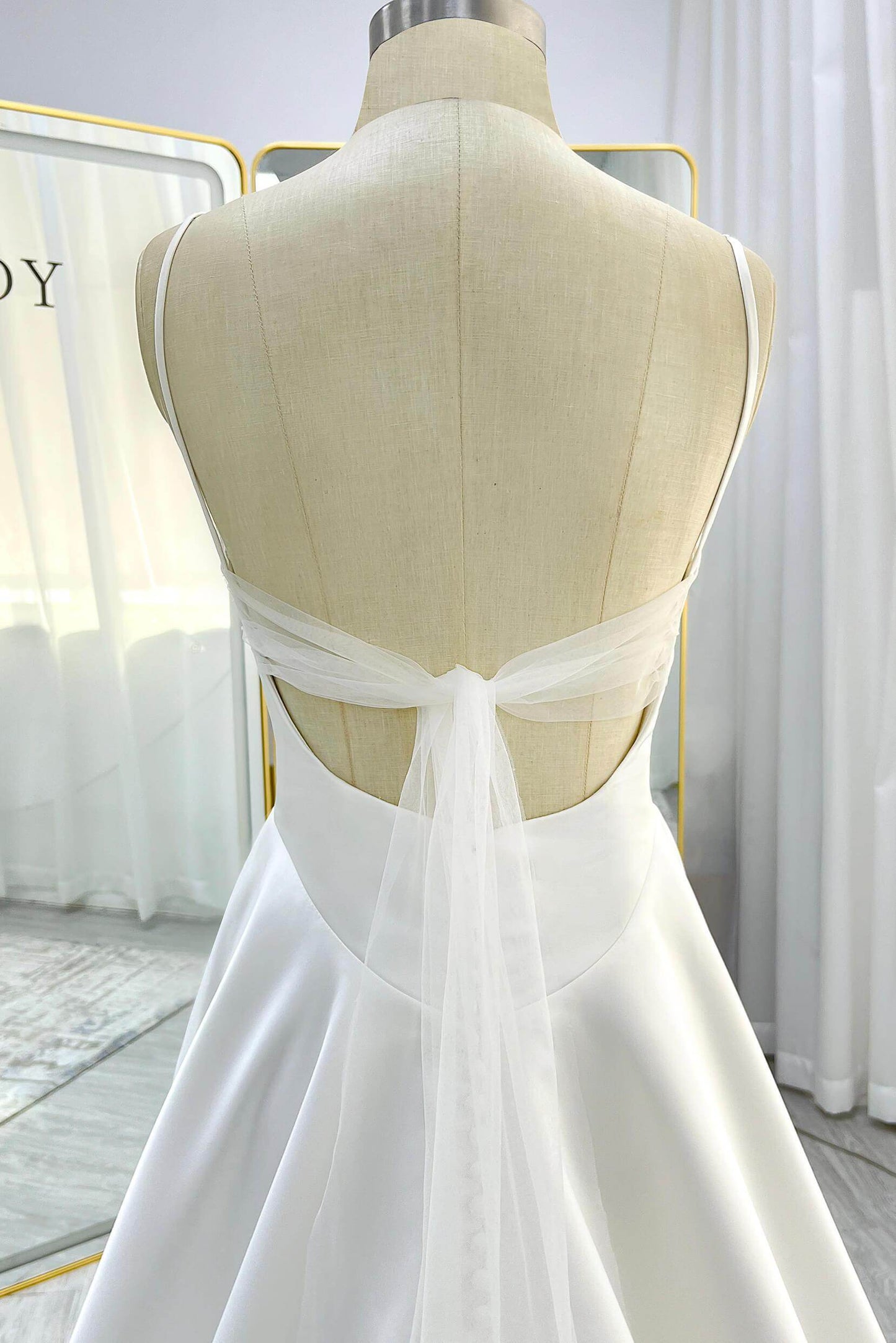 A-Line Court Train Satin Tulle Wedding Dress CW3336 - COCOMELODY