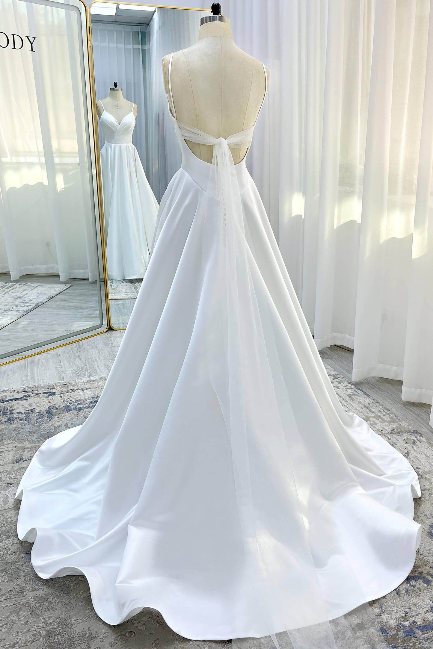 A-Line Court Train Satin Tulle Wedding Dress CW3336 - COCOMELODY