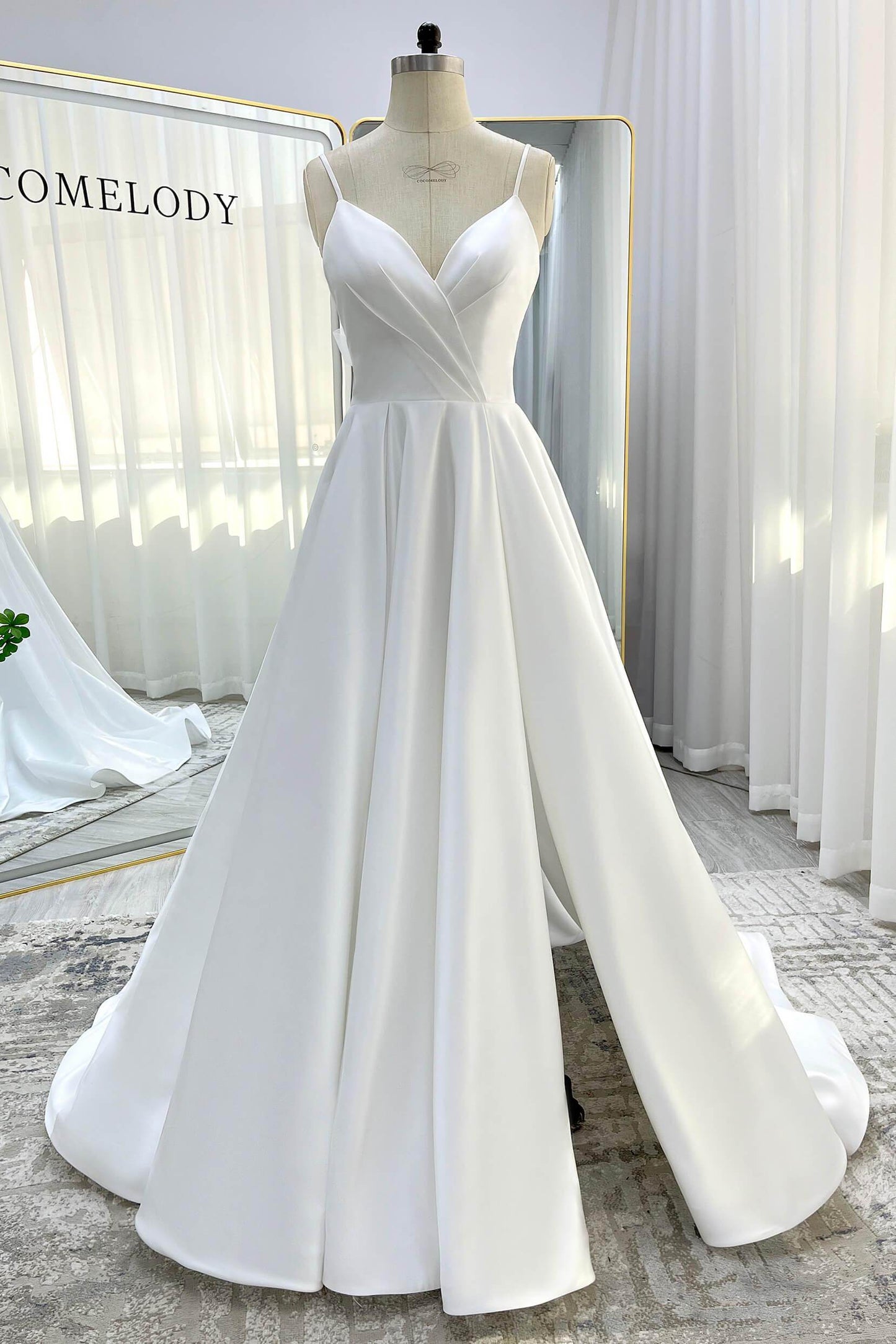 A-Line Court Train Satin Tulle Wedding Dress CW3336 - COCOMELODY