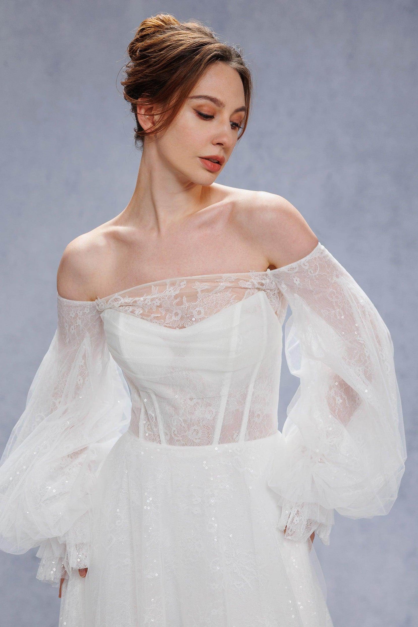 A-Line Court Train Lace Tulle Wedding Dress CW3337 - COCOMELODY