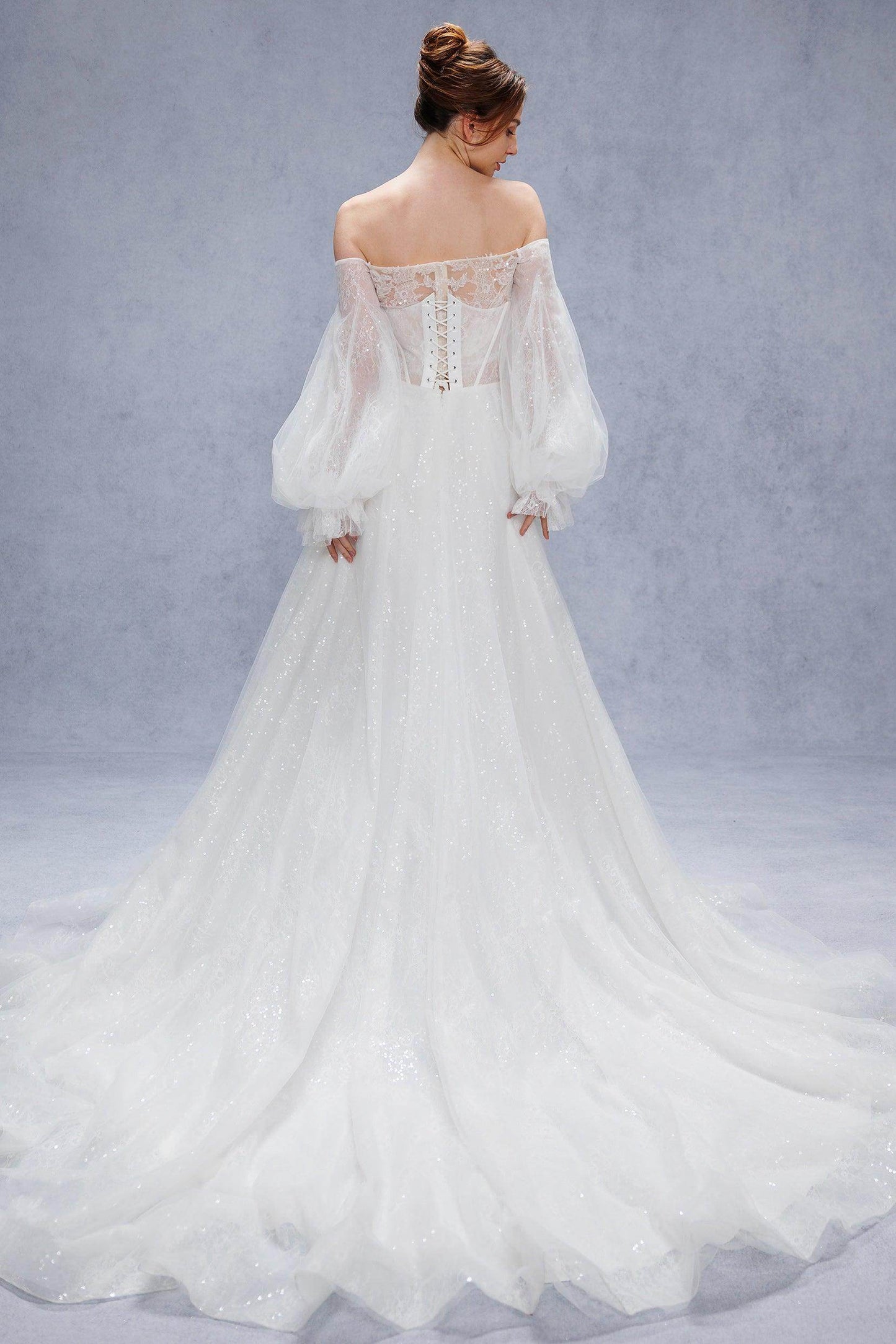 A-Line Court Train Lace Tulle Wedding Dress CW3337 - COCOMELODY