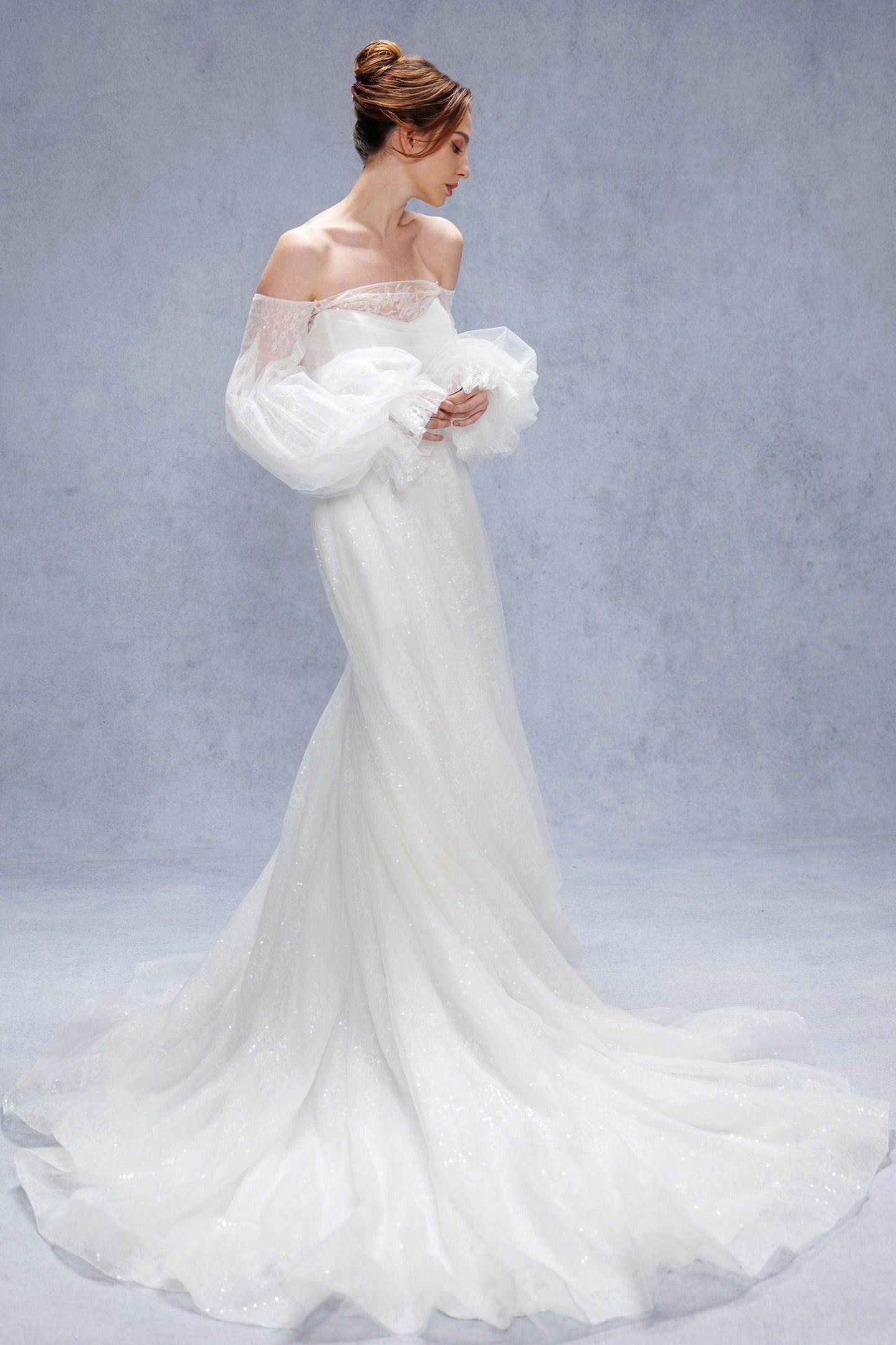 A-Line Court Train Lace Tulle Wedding Dress CW3337 - COCOMELODY
