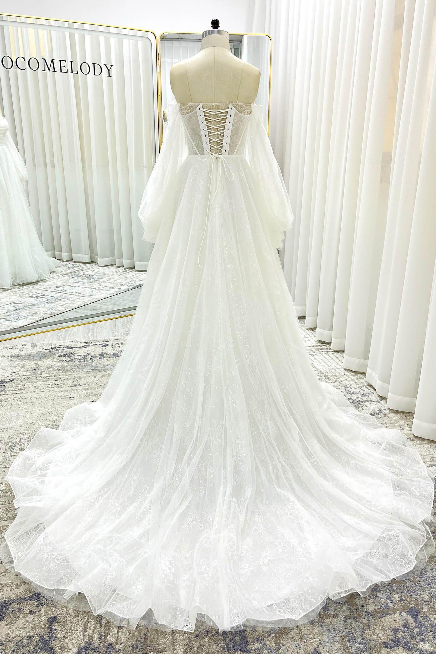 A-Line Court Train Lace Tulle Wedding Dress CW3337 - COCOMELODY