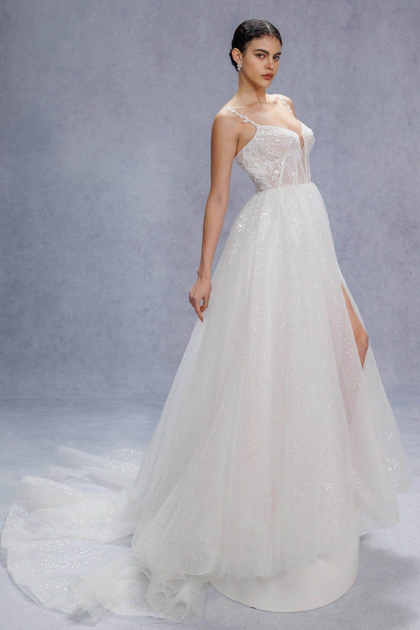 A-Line Court Train Sparkle Tulle Wedding Dress CW3338 - COCOMELODY