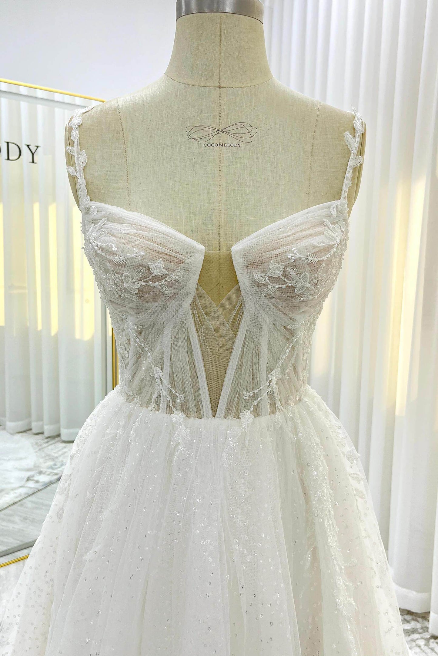 A-Line Court Train Sparkle Tulle Wedding Dress CW3338 - COCOMELODY