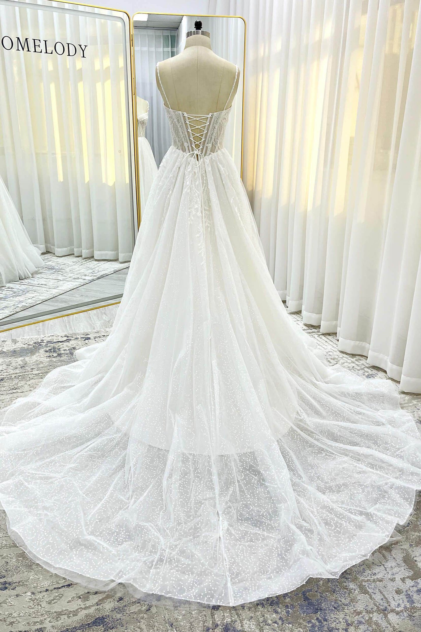 A-Line Court Train Sparkle Tulle Wedding Dress CW3338 - COCOMELODY