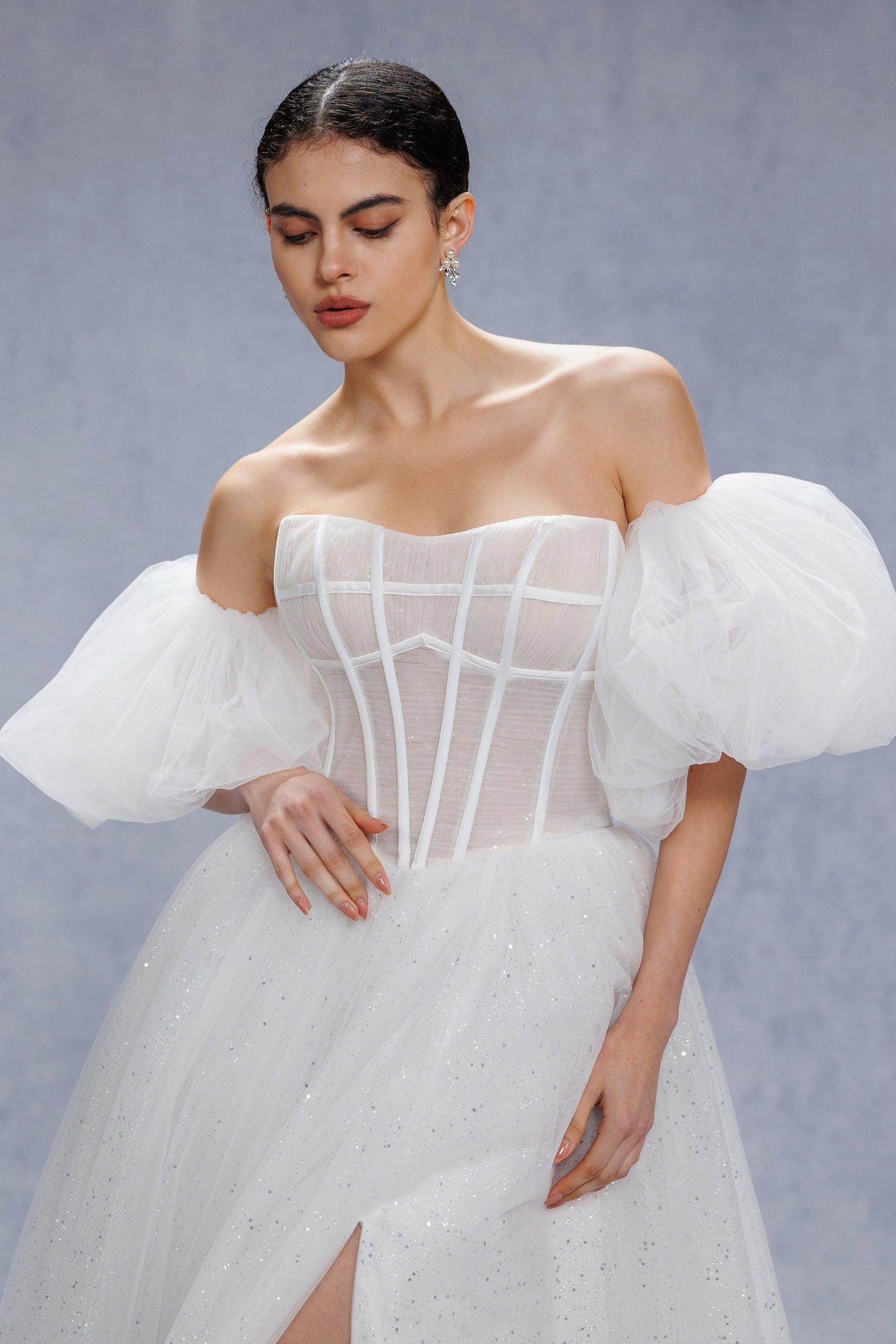 A-Line Court Train Sparkle Tulle Wedding Dress CW3339 - COCOMELODY