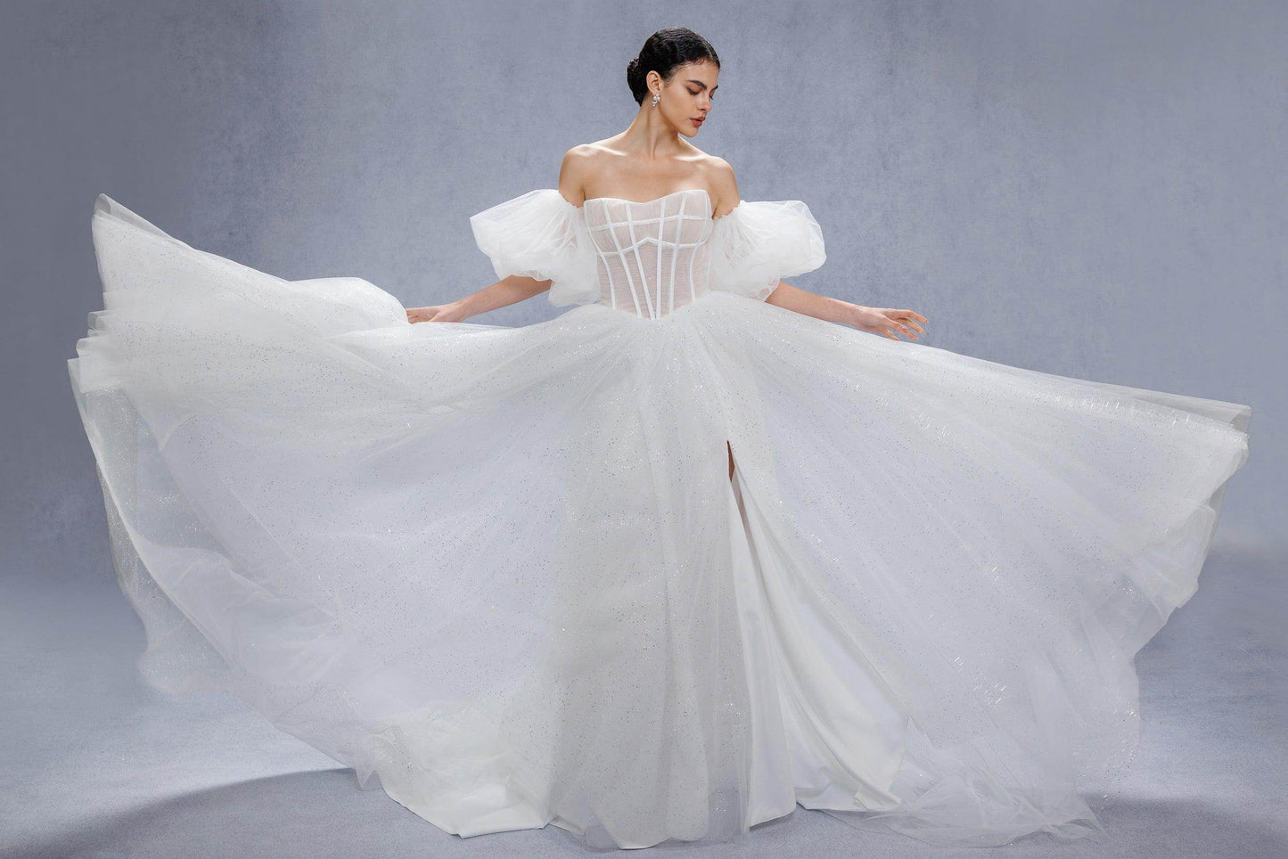 A-Line Court Train Sparkle Tulle Wedding Dress CW3339 - COCOMELODY
