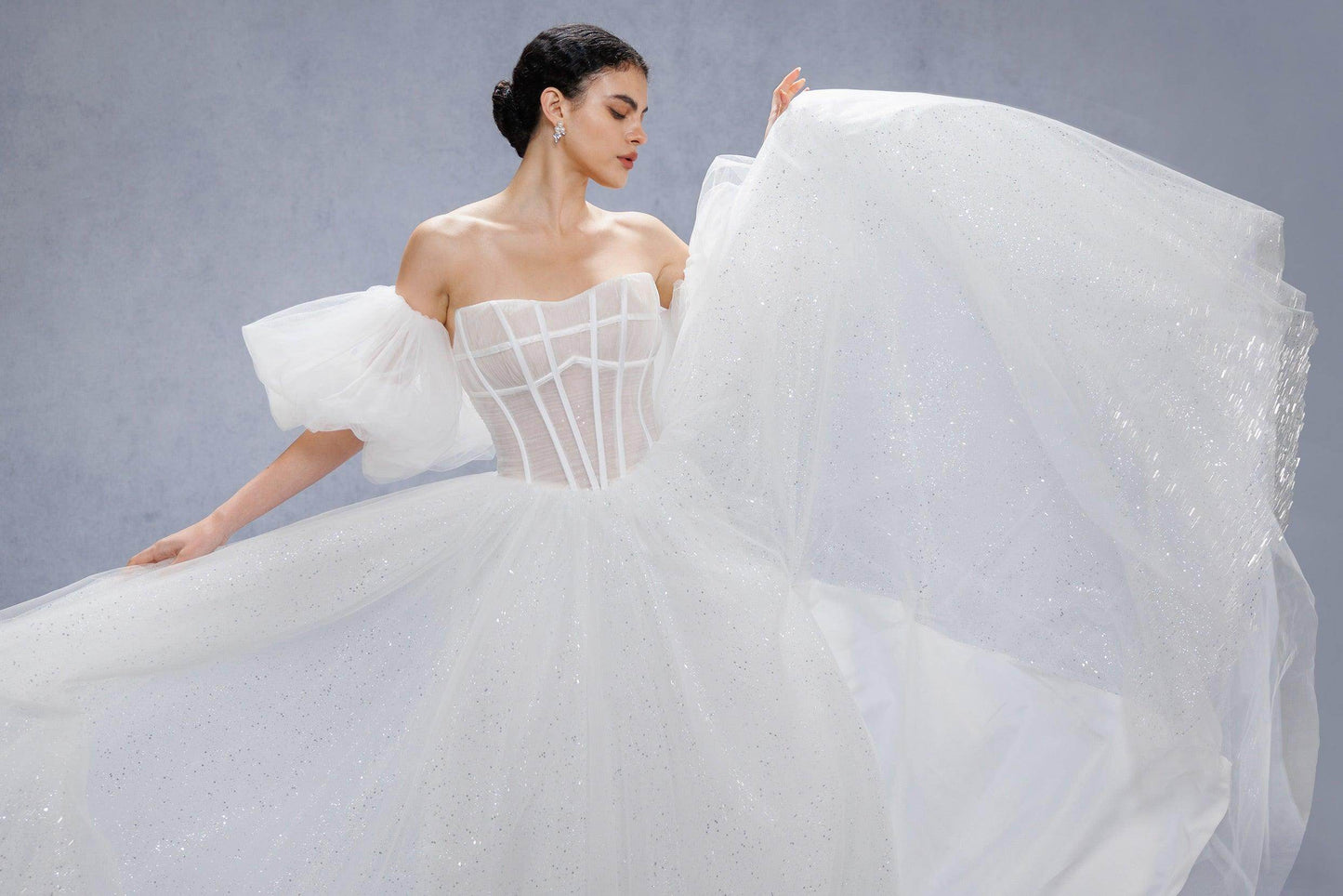 A-Line Court Train Sparkle Tulle Wedding Dress CW3339 - COCOMELODY