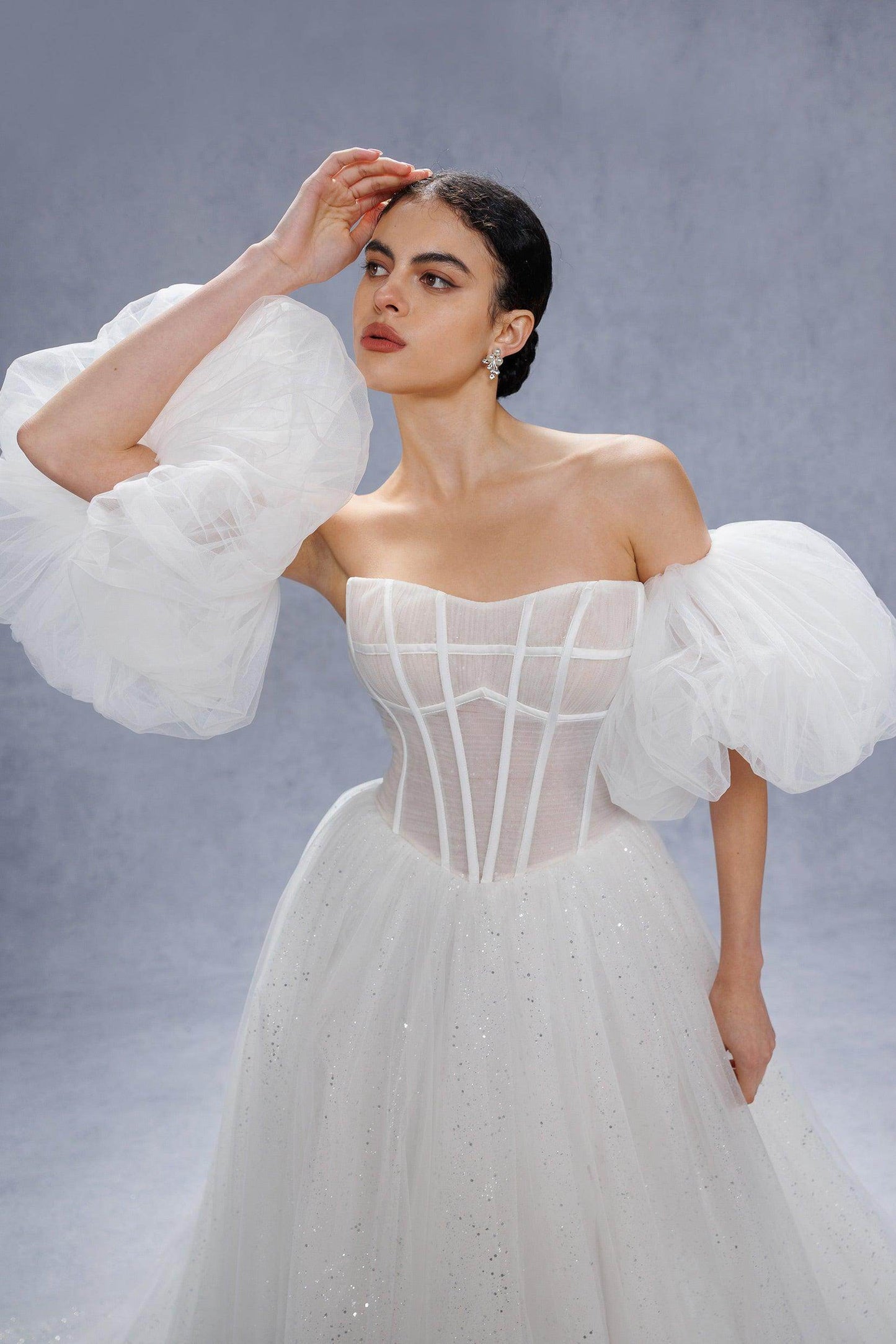 A-Line Court Train Sparkle Tulle Wedding Dress CW3339 - COCOMELODY