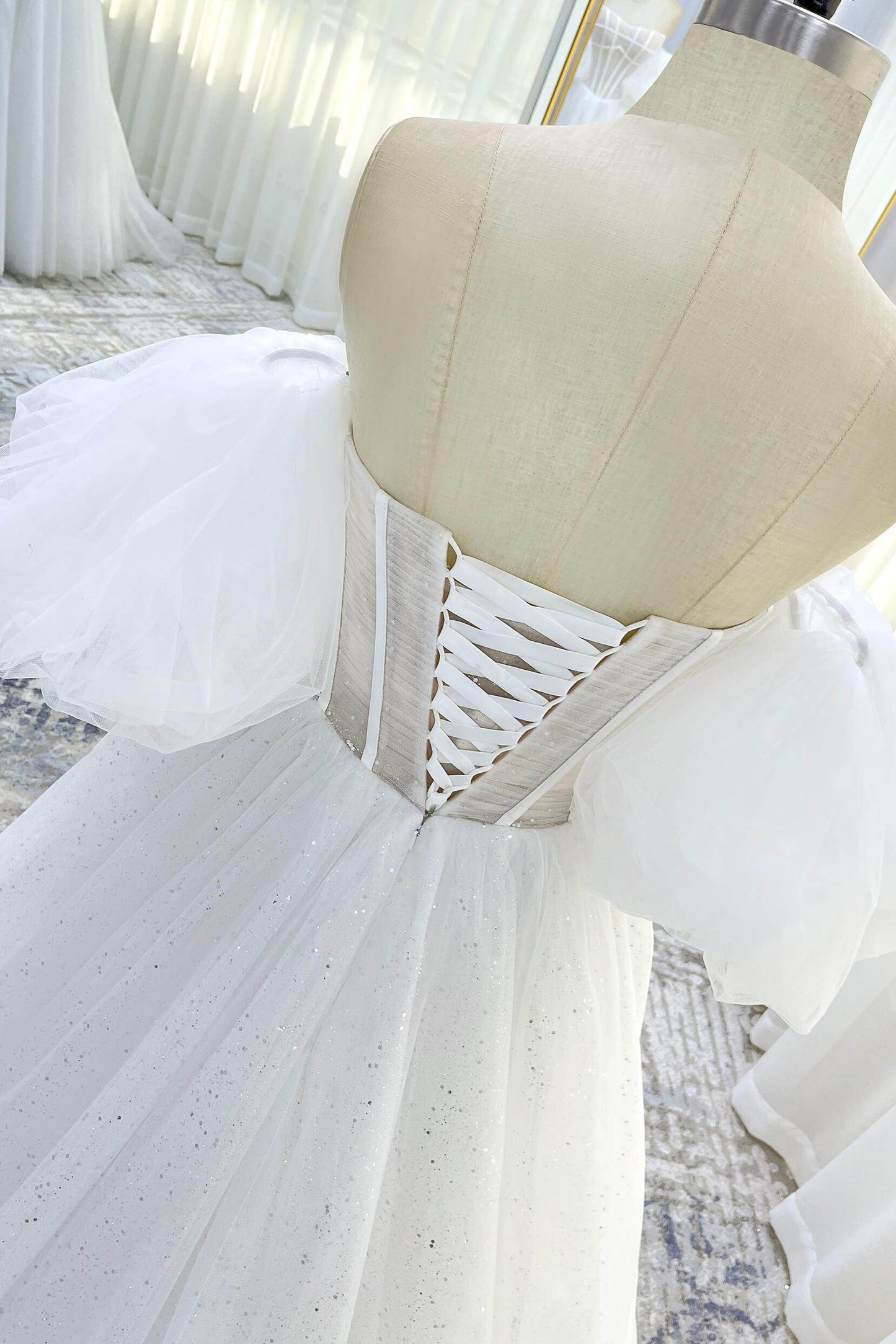 A-Line Court Train Sparkle Tulle Wedding Dress CW3339 - COCOMELODY