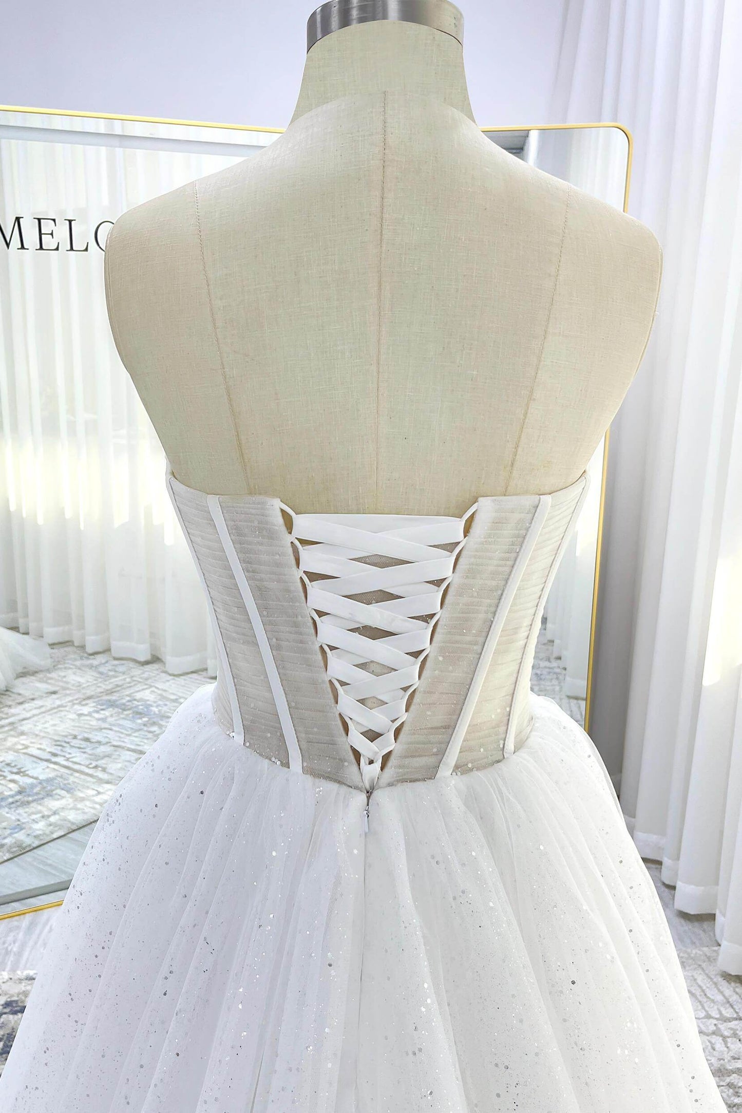 A-Line Court Train Sparkle Tulle Wedding Dress CW3339 - COCOMELODY