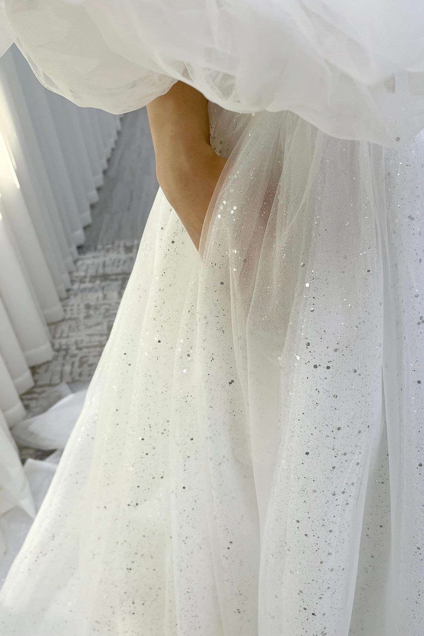 A-Line Court Train Sparkle Tulle Wedding Dress CW3339 - COCOMELODY
