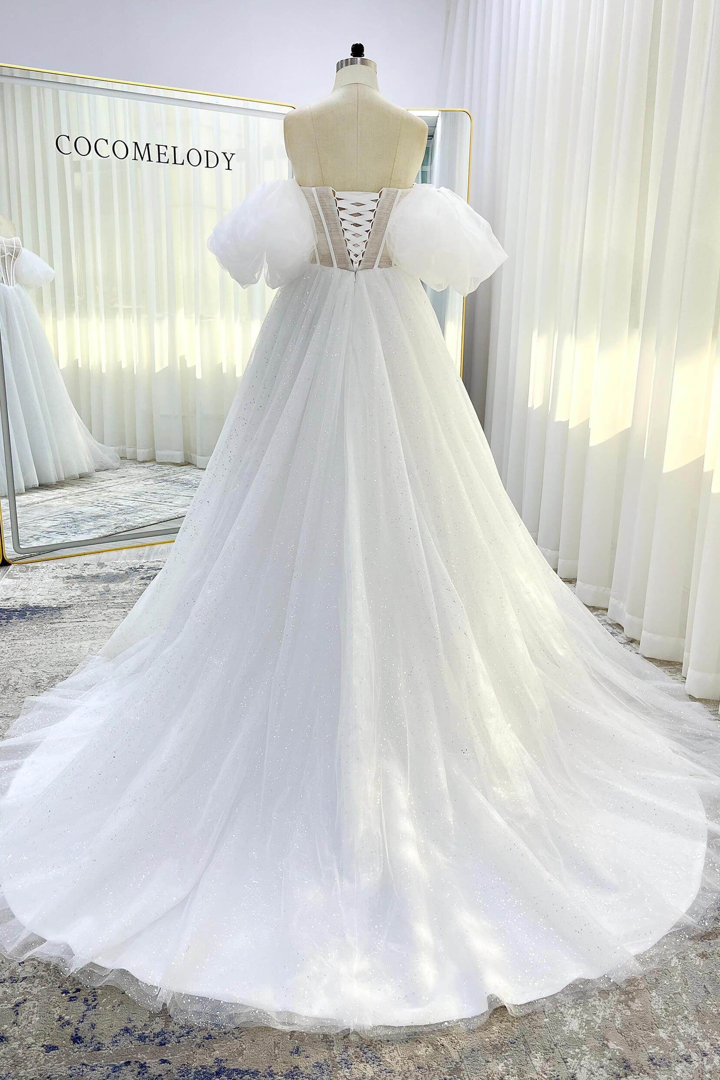 A-Line Court Train Sparkle Tulle Wedding Dress CW3339 - COCOMELODY