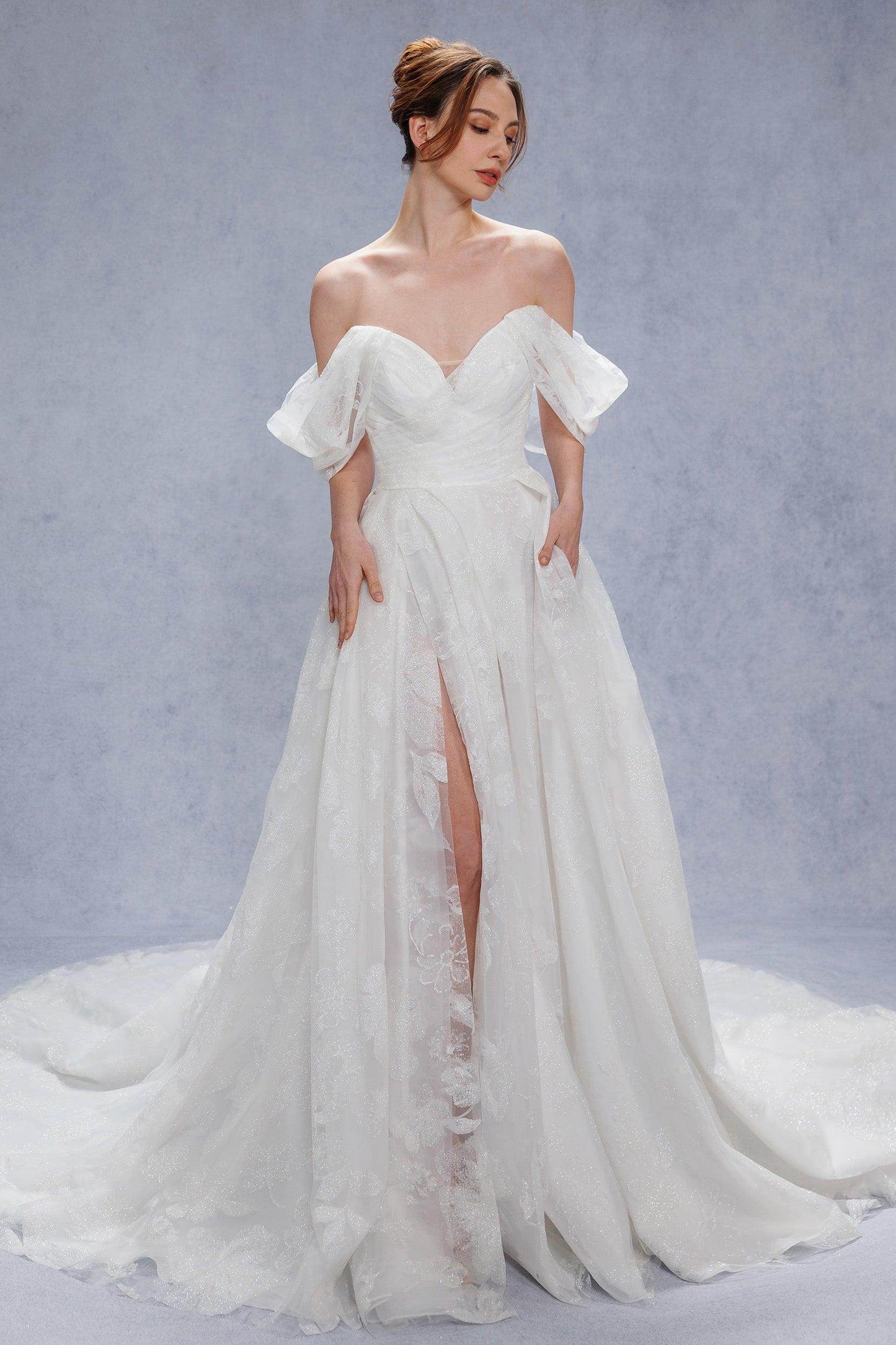 A-Line Court Train Glitter Wedding Dress CW3340 - COCOMELODY
