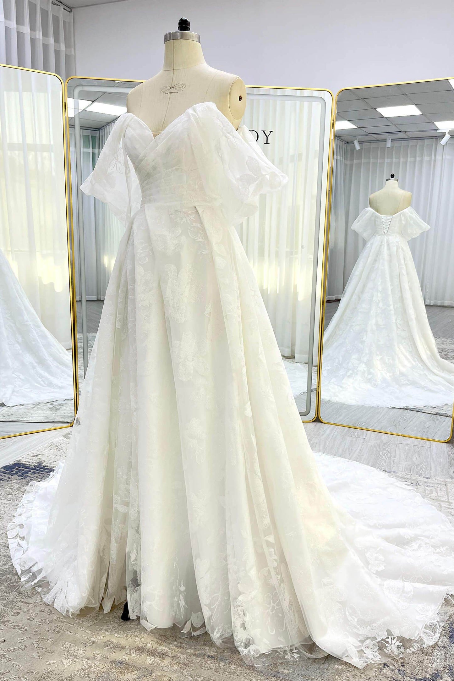 A-Line Court Train Glitter Wedding Dress CW3340 - COCOMELODY