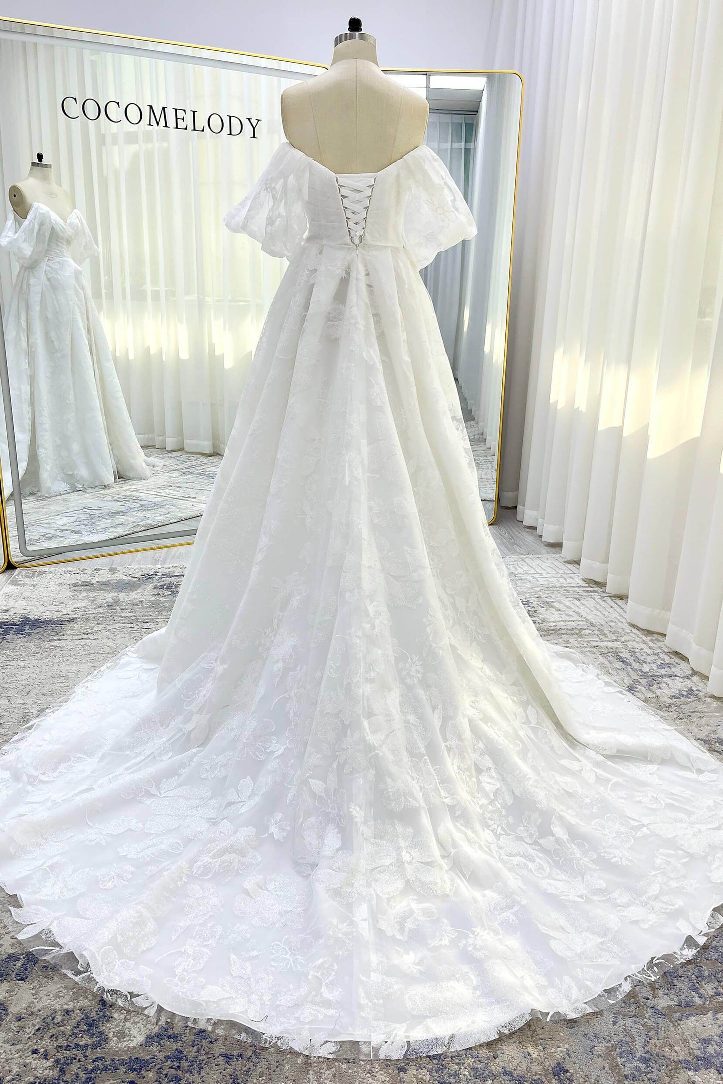 A-Line Court Train Glitter Wedding Dress CW3340 - COCOMELODY