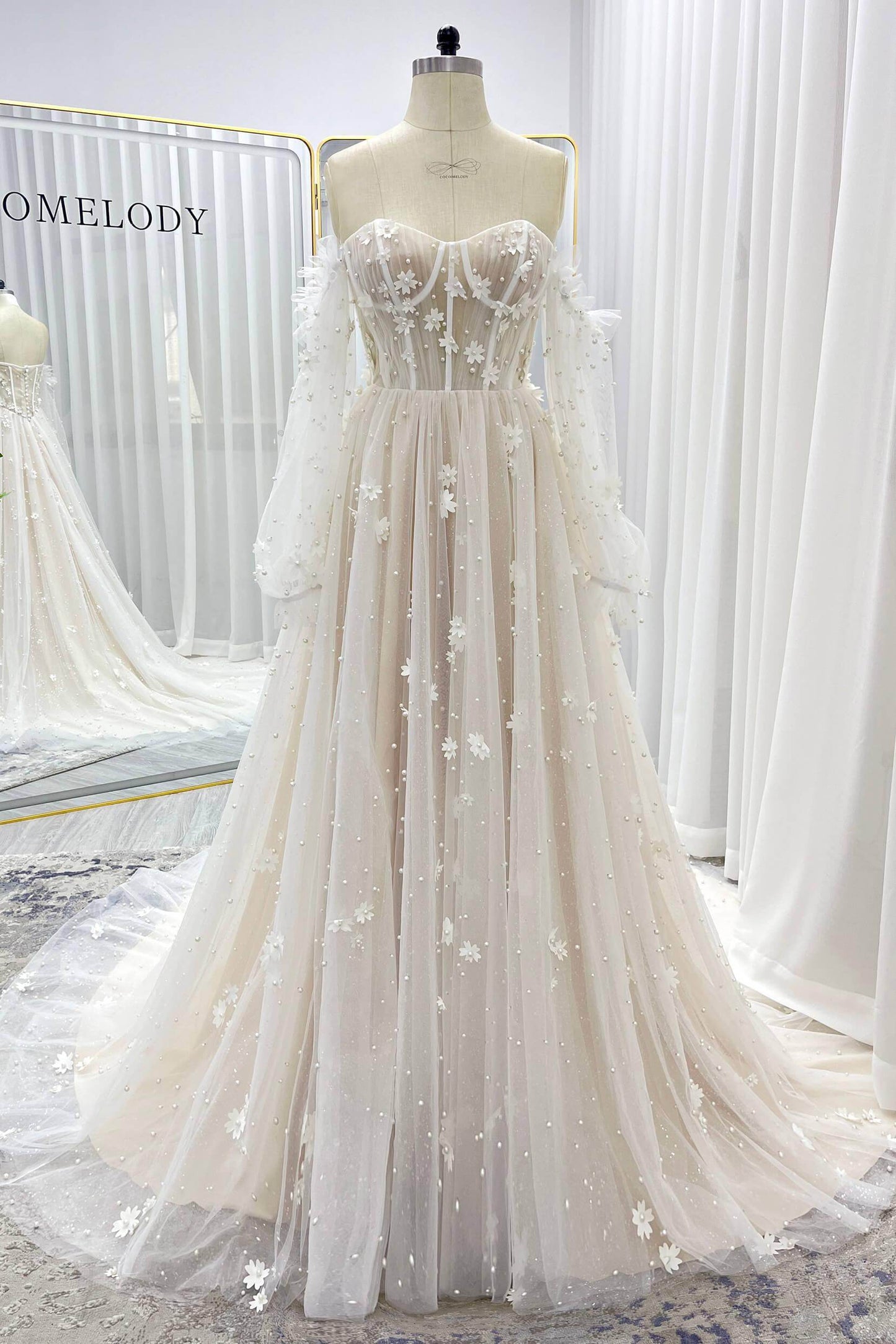 A-Line Court Train Tulle Wedding Dress CW3341 - COCOMELODY