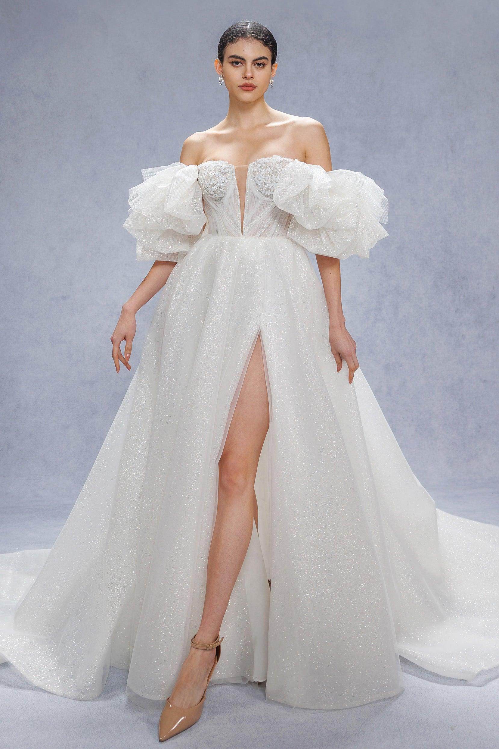 COCOMELODY A-Line Court Train Glitter Elegant Wedding Dresses CW3342, 45 Days / Ivory / US10-UK12-EUR40 COCOMELODY A-Line Court Train Glitter Elegant Wedding Dresses CW3342, 45 Days / Ivory / US10-UK12-EUR40