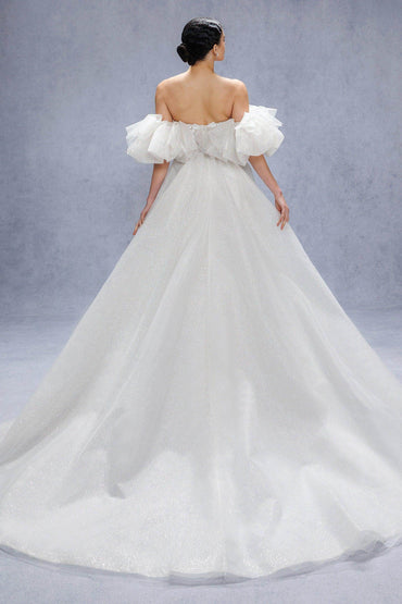 A-Line Court Train Glitter Wedding Dress CW3342 - COCOMELODY