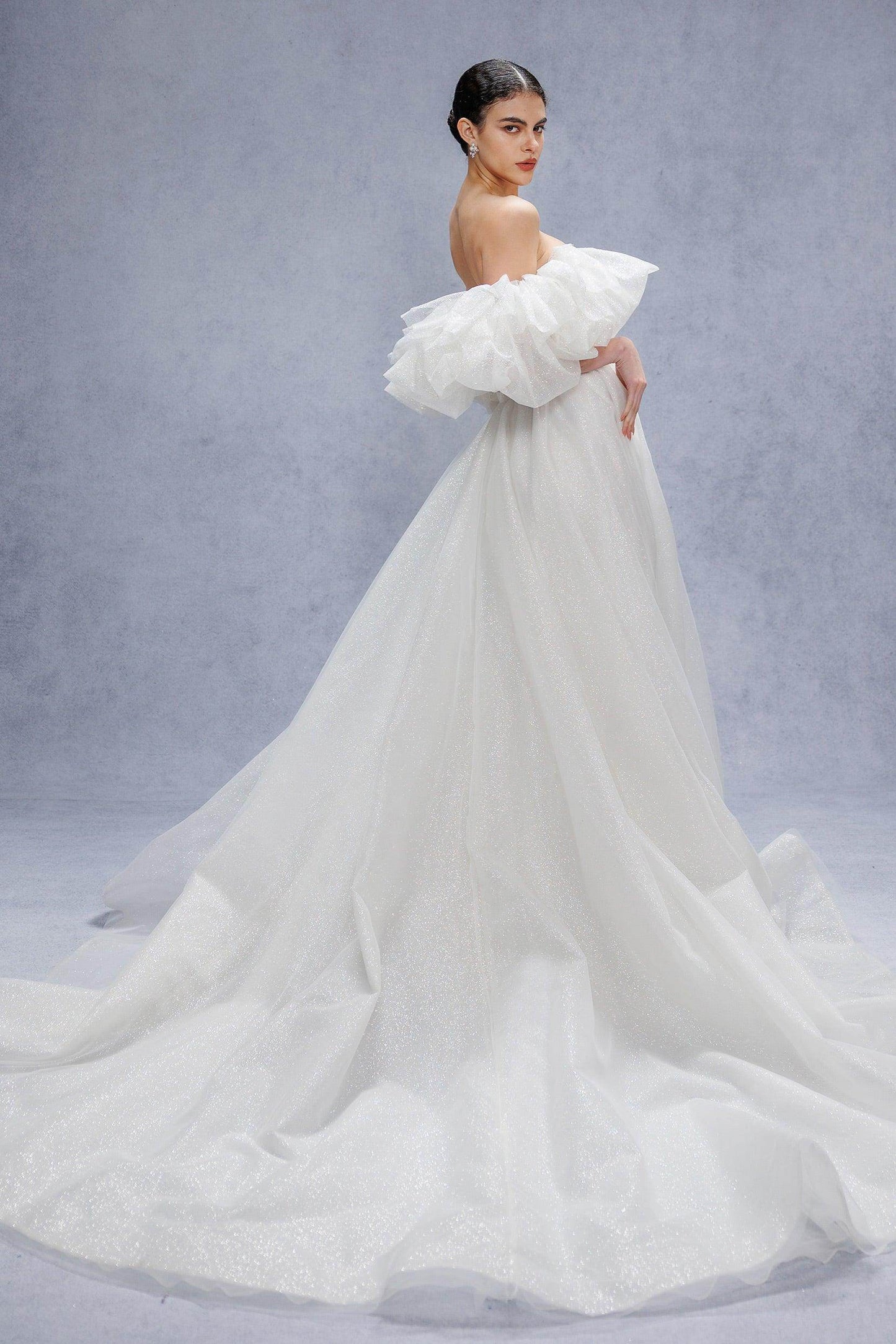 A-Line Court Train Glitter Wedding Dress CW3342 - COCOMELODY