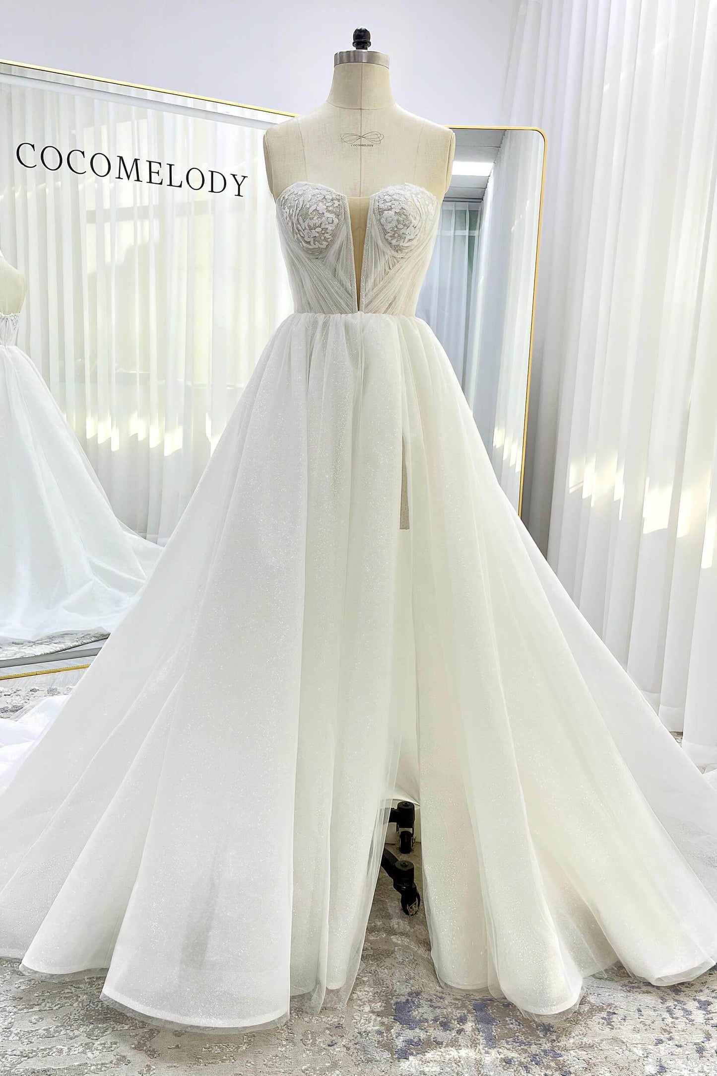 A-Line Court Train Glitter Wedding Dress CW3342 - COCOMELODY