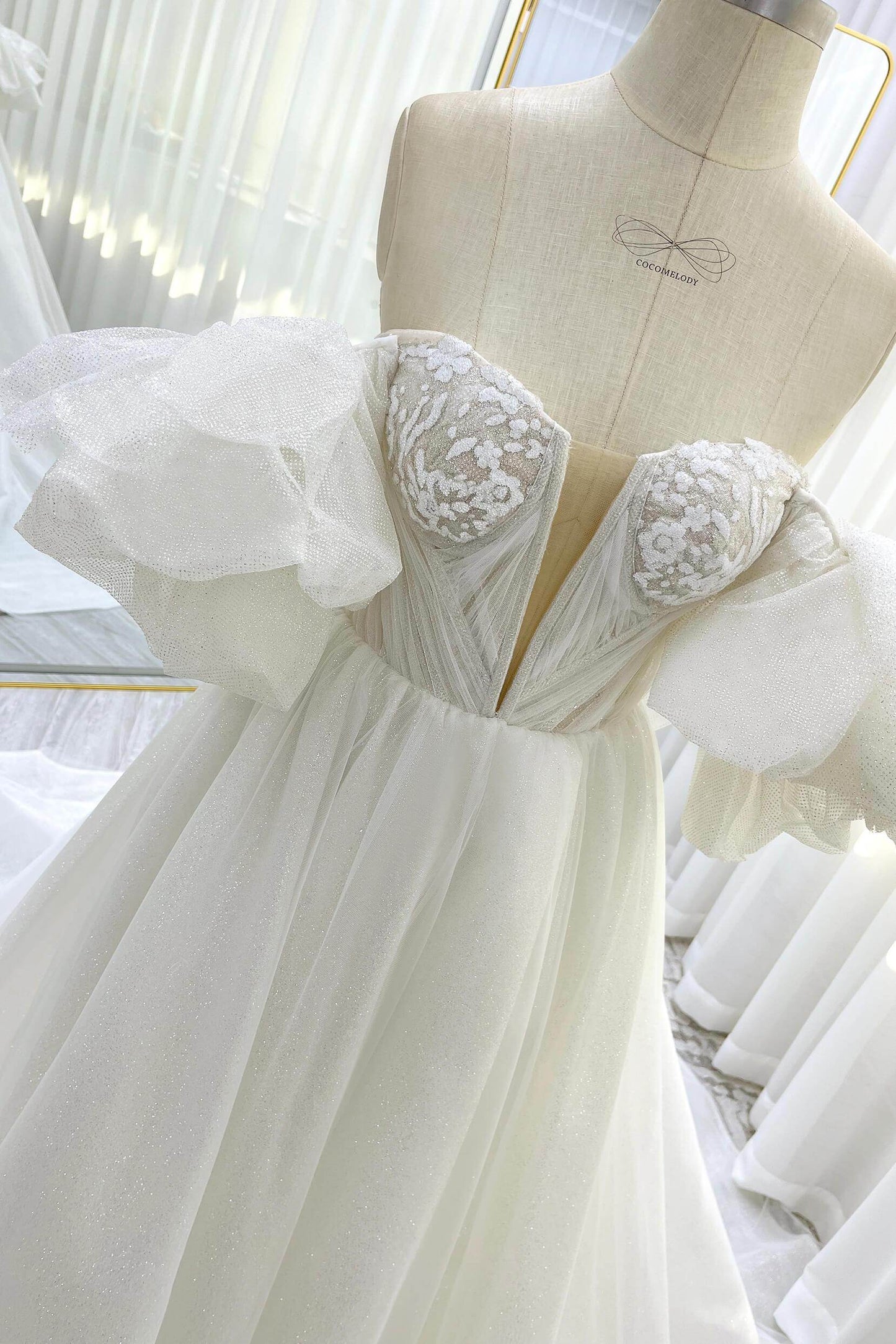 A-Line Court Train Glitter Wedding Dress CW3342 - COCOMELODY