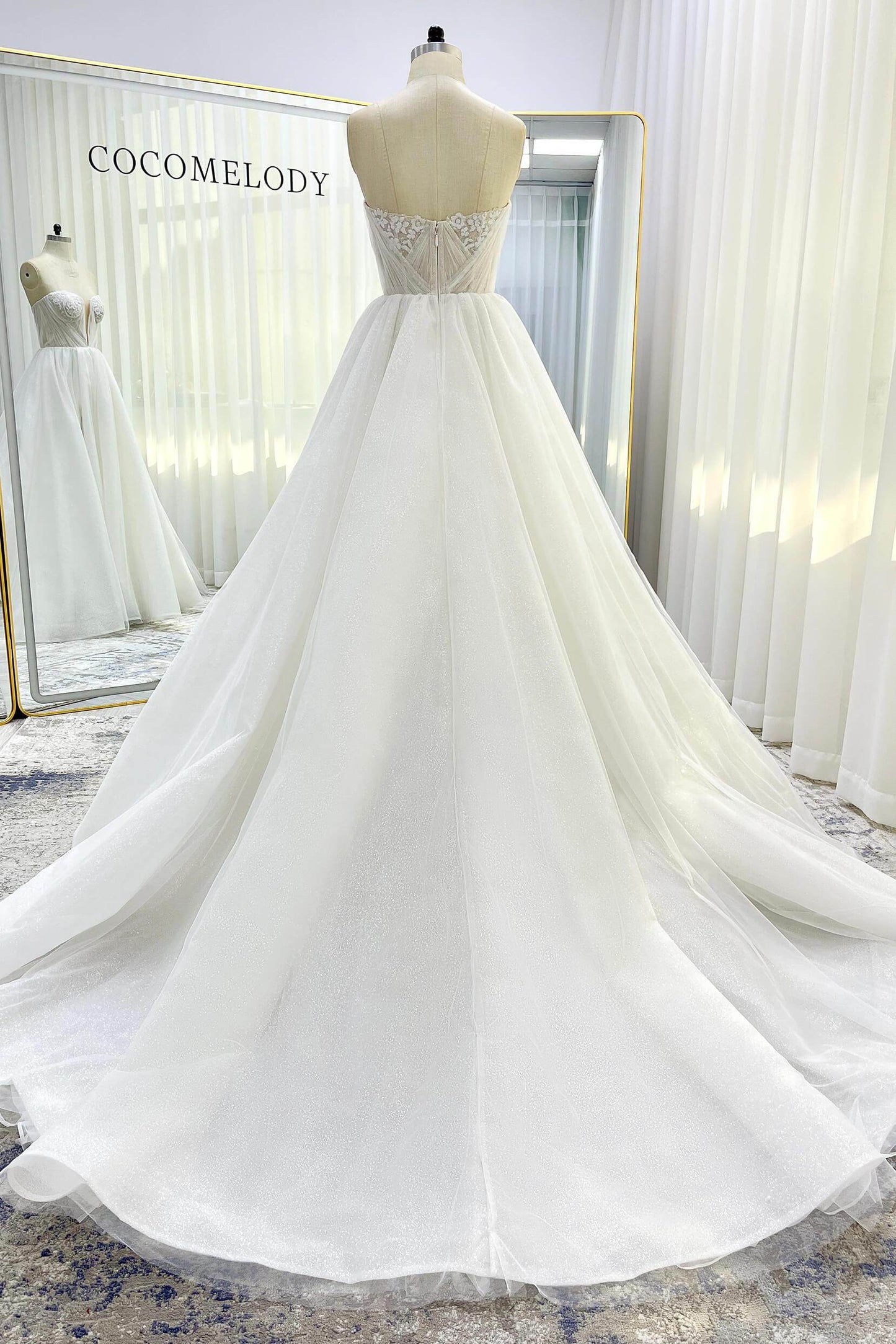 A-Line Court Train Glitter Wedding Dress CW3342 - COCOMELODY